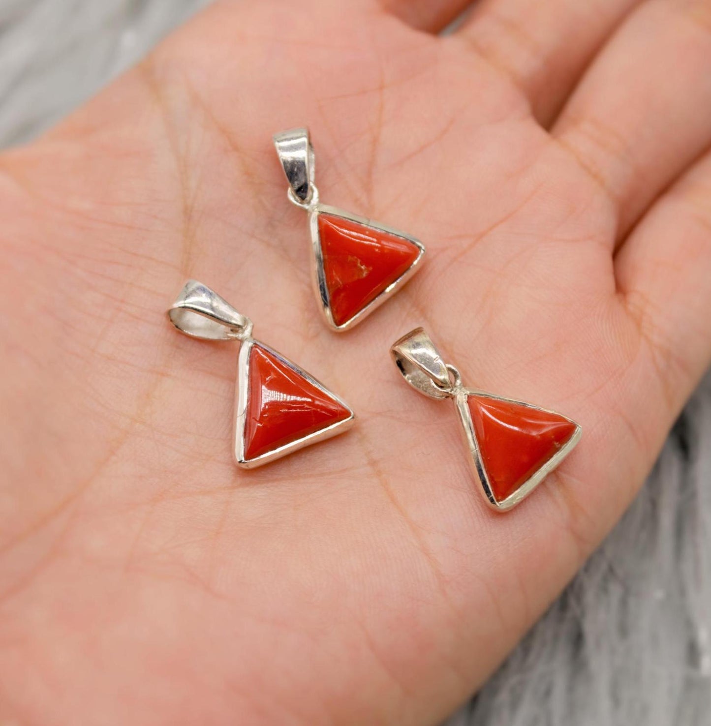 Red Coral Sterling Silver Pendant Necklace, Dainty Triangle Pendant, Everyday Gemstone Pendant, Coral Jewelry, Red Pendant, Gifts For Her