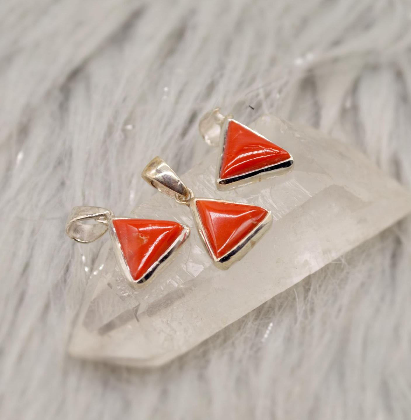 Red Coral Sterling Silver Pendant Necklace, Dainty Triangle Pendant, Everyday Gemstone Pendant, Coral Jewelry, Red Pendant, Gifts For Her