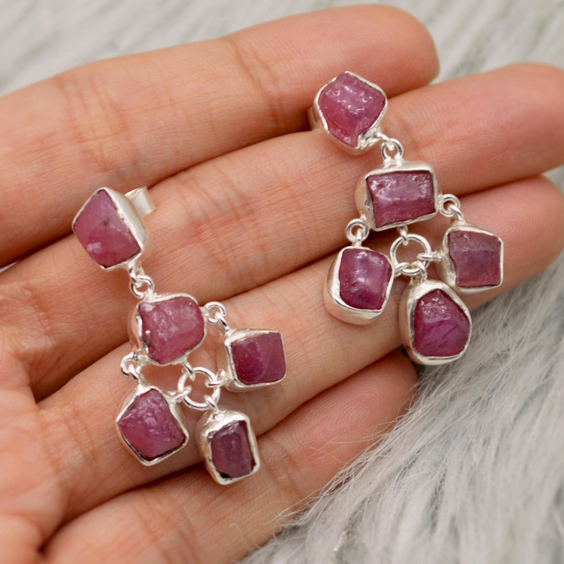 Raw Ruby Silver Earrings, Ruby Jewelry, Red, Pink Gemstone Earrings, July Birthstone Earrings, Handmade Gold Earrings, Gifts For Her