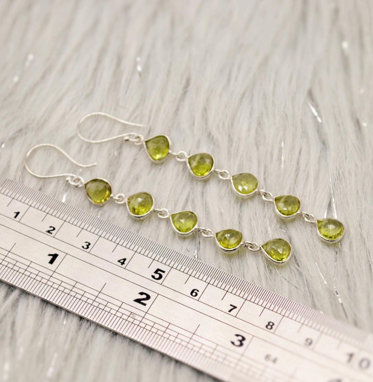 Peridot Earrings, Sterling Silver Earrings, August Birthstone, Unique Statement Long Dangle Drop Earrings, Green Gemstone Earrings