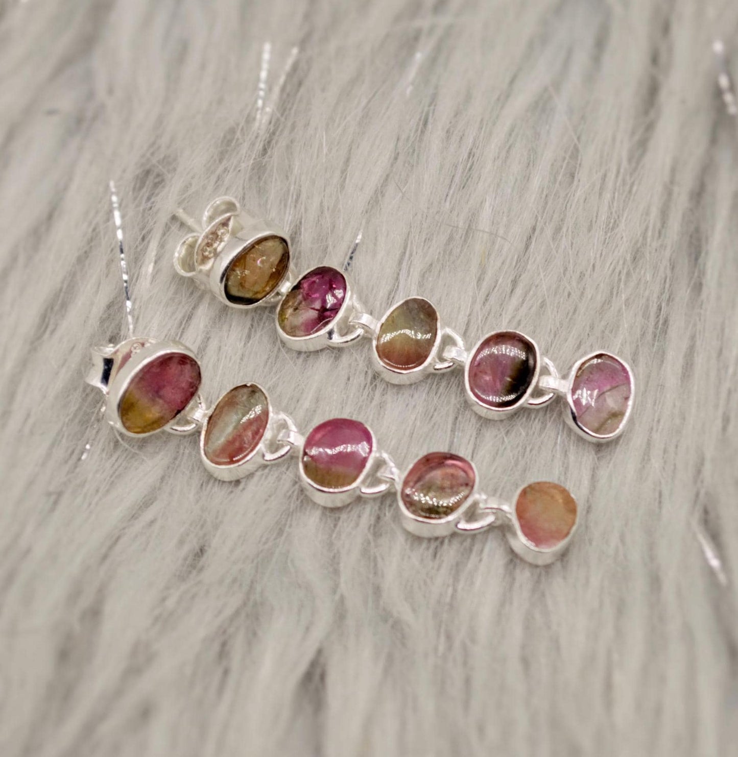 Green, Pink Tourmaline Earrings, Sterling Silver Earrings, Gold Drop Earrings, Tourmaline Jewelry, October Birthstone Earrings
