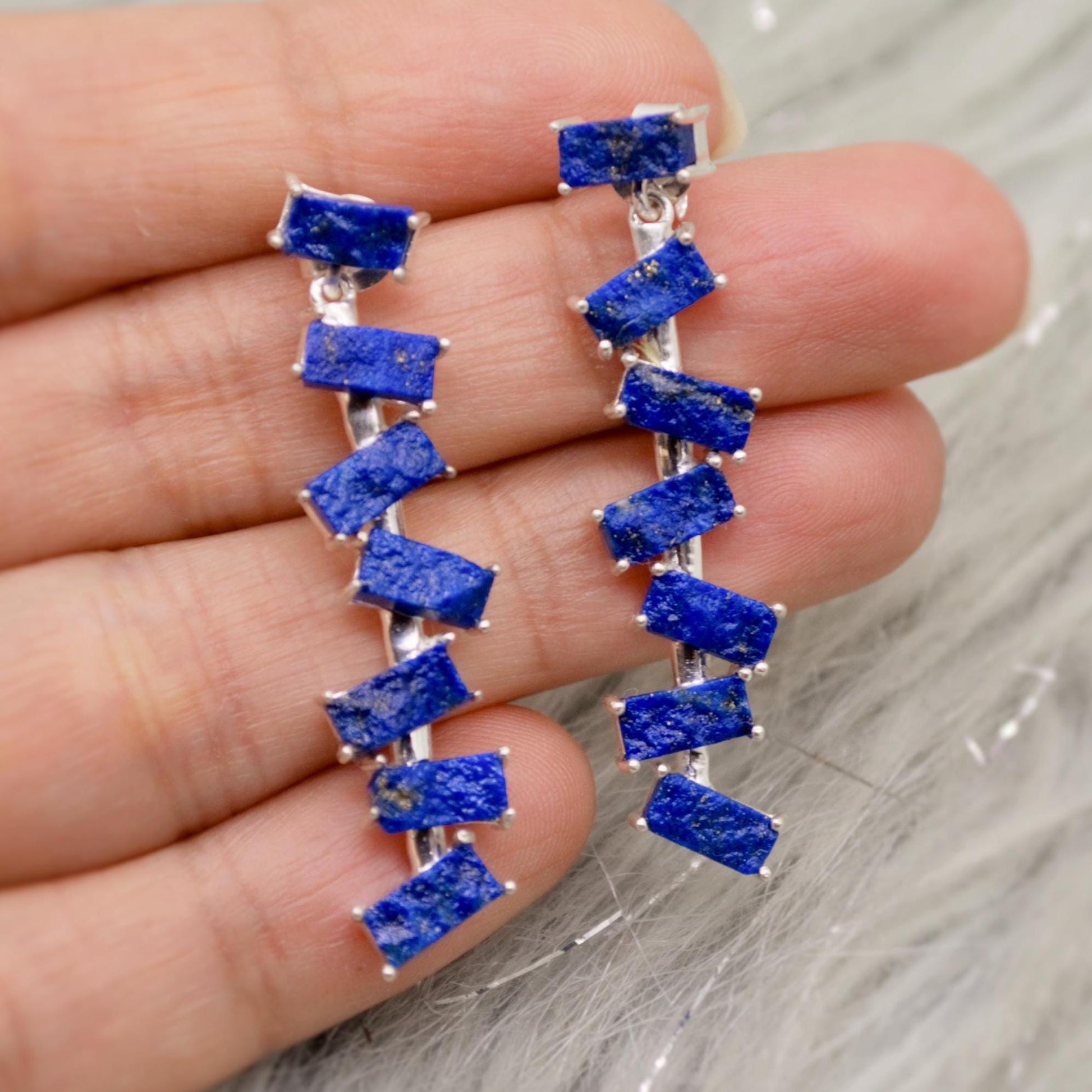 Lapis Lazuli Dangle Drop Earrings, Sterling Silver Earrings, Lapis Earrings, December Birthstone Unique Gemstone Earrings, Gift For Her