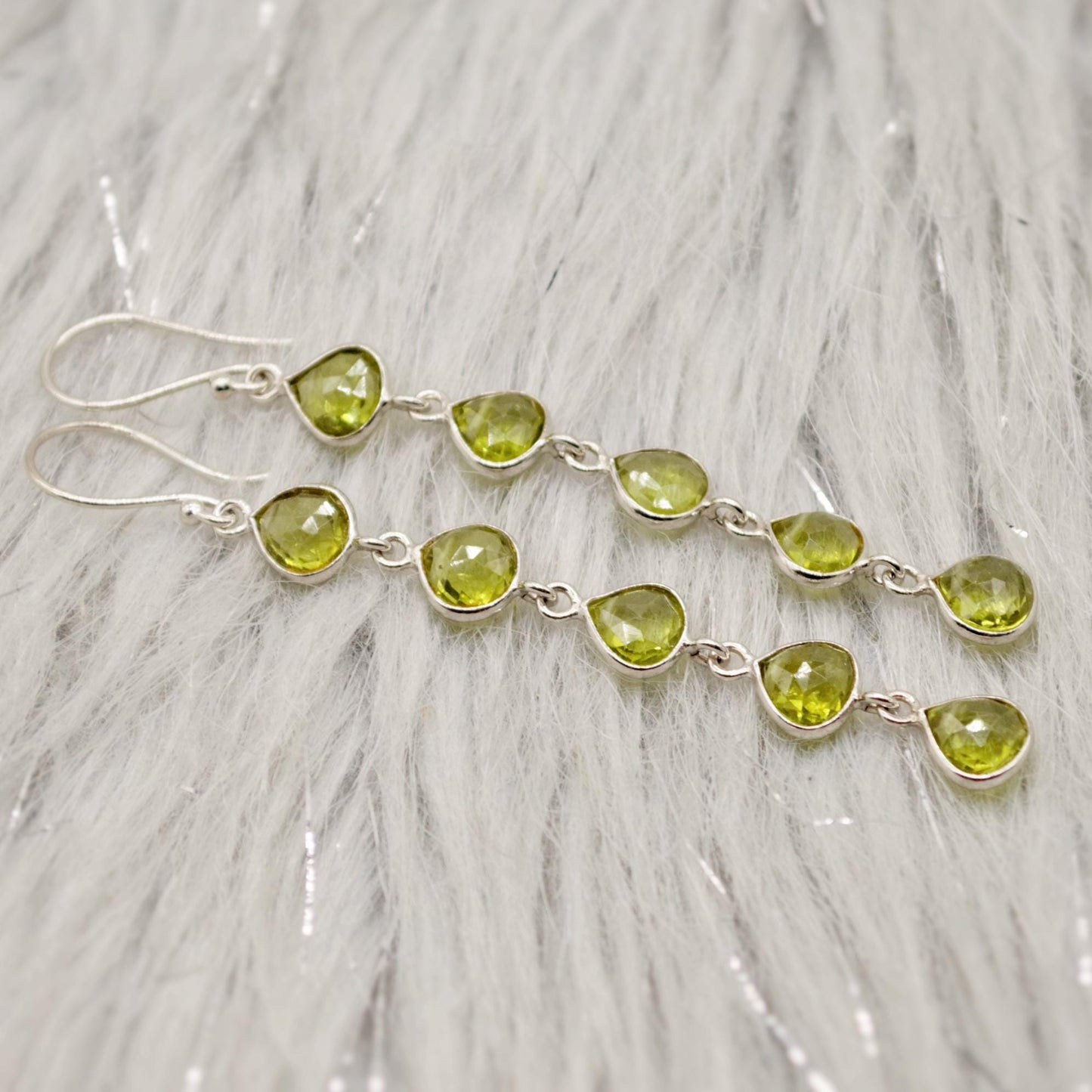 Peridot Earrings, Sterling Silver Earrings, August Birthstone, Unique Statement Long Dangle Drop Earrings, Green Gemstone Earrings