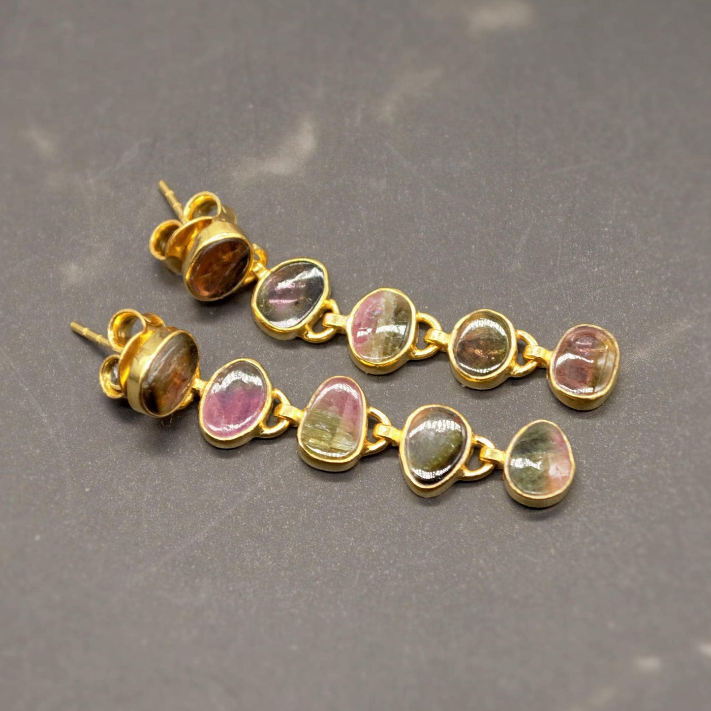 Green, Pink Tourmaline Earrings, Sterling Silver Earrings, Gold Drop Earrings, Tourmaline Jewelry, October Birthstone Earrings