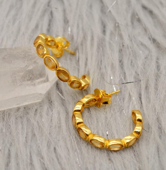 Citrine Hoop Earrings, Huggies Earrings, Citrine Jewelry, November Birthstone, Minimalist Silver Earrings, Gold Earrings