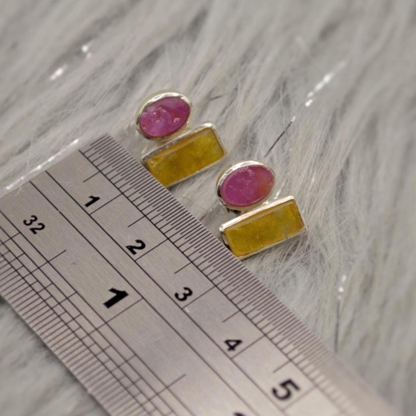 Pink, Green Tourmaline Silver Stud Earrings, Tourmaline Jewelry, October Birthstone Earrings, Minimalist Gemstone Earrings, Gifts For Her