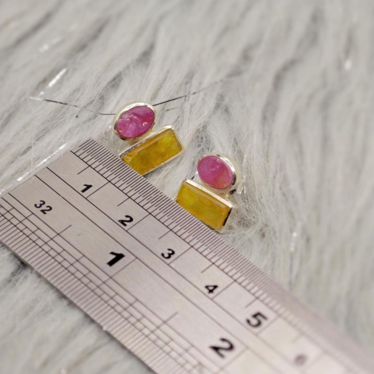 Pink, Green Tourmaline Silver Stud Earrings, Tourmaline Jewelry, October Birthstone Earrings, Minimalist Gemstone Earrings, Gifts For Her
