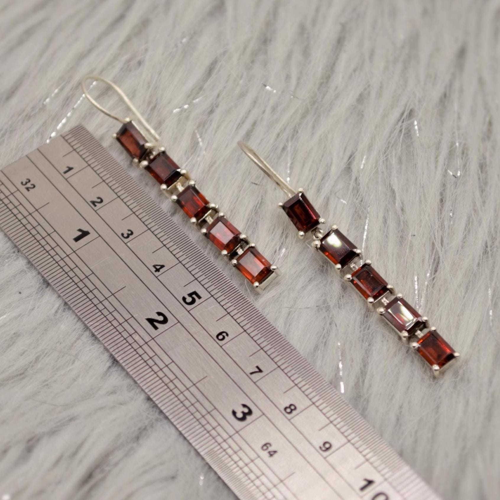 Red Garnet Drop Earrings, Sterling Silver Earrings, Red Gemstone Earrings, Garnet Jewelry For Her, January Birthstone, Long Earrings