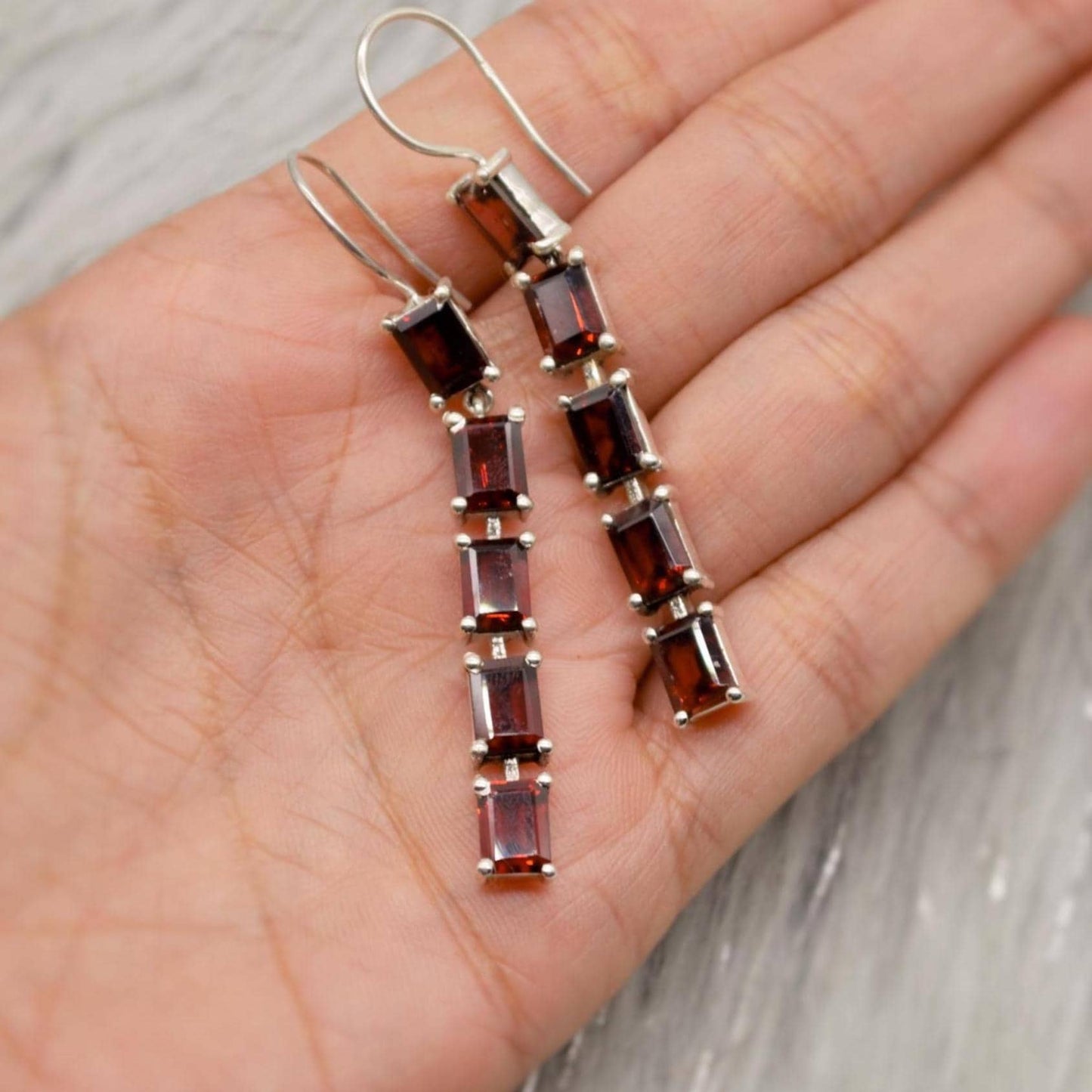 Red Garnet Drop Earrings, Sterling Silver Earrings, Red Gemstone Earrings, Garnet Jewelry For Her, January Birthstone, Long Earrings