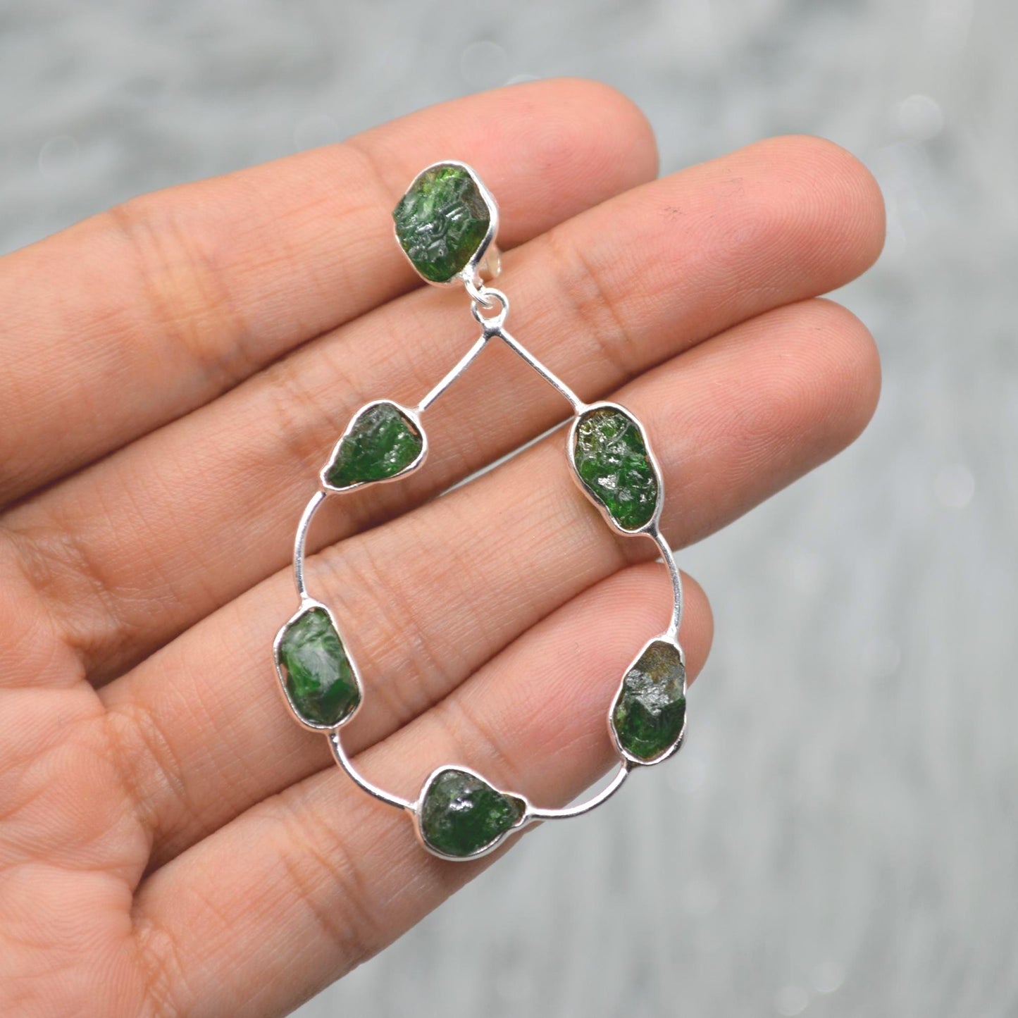 Green Tsavorite Earrings, Silver Hoop Earrings, Unique Green Gemstone Earrings, Tsavorite Jewelry For Her, Handmade Drop Earrings