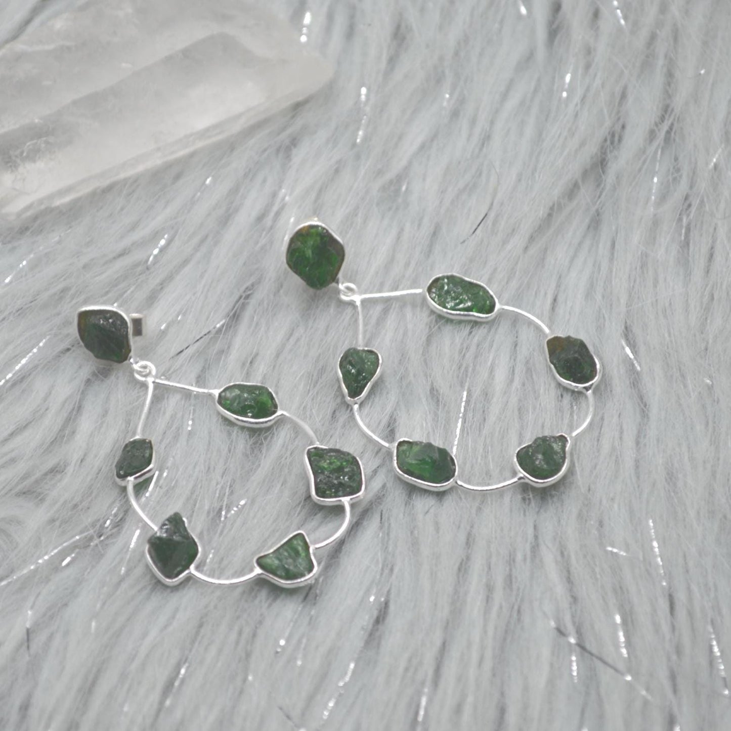 Green Tsavorite Earrings, Silver Hoop Earrings, Unique Green Gemstone Earrings, Tsavorite Jewelry For Her, Handmade Drop Earrings