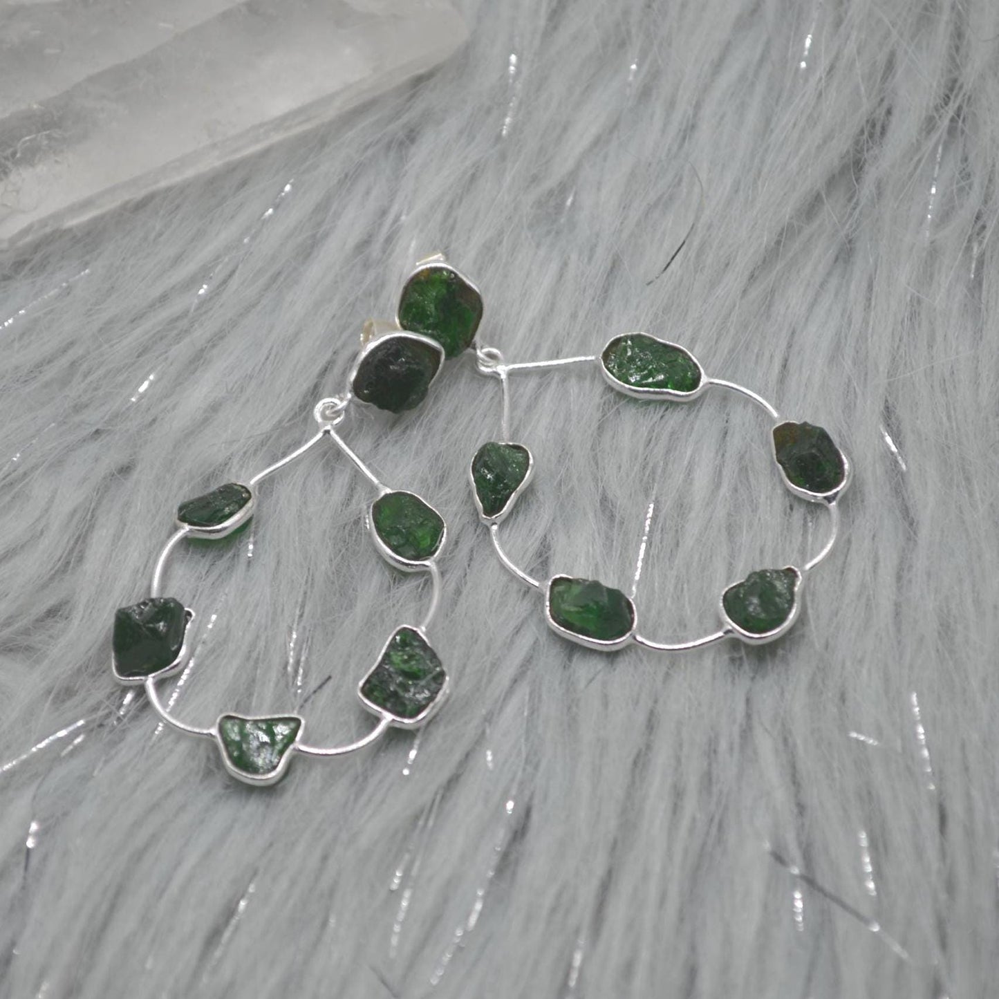 Green Tsavorite Earrings, Silver Hoop Earrings, Unique Green Gemstone Earrings, Tsavorite Jewelry For Her, Handmade Drop Earrings