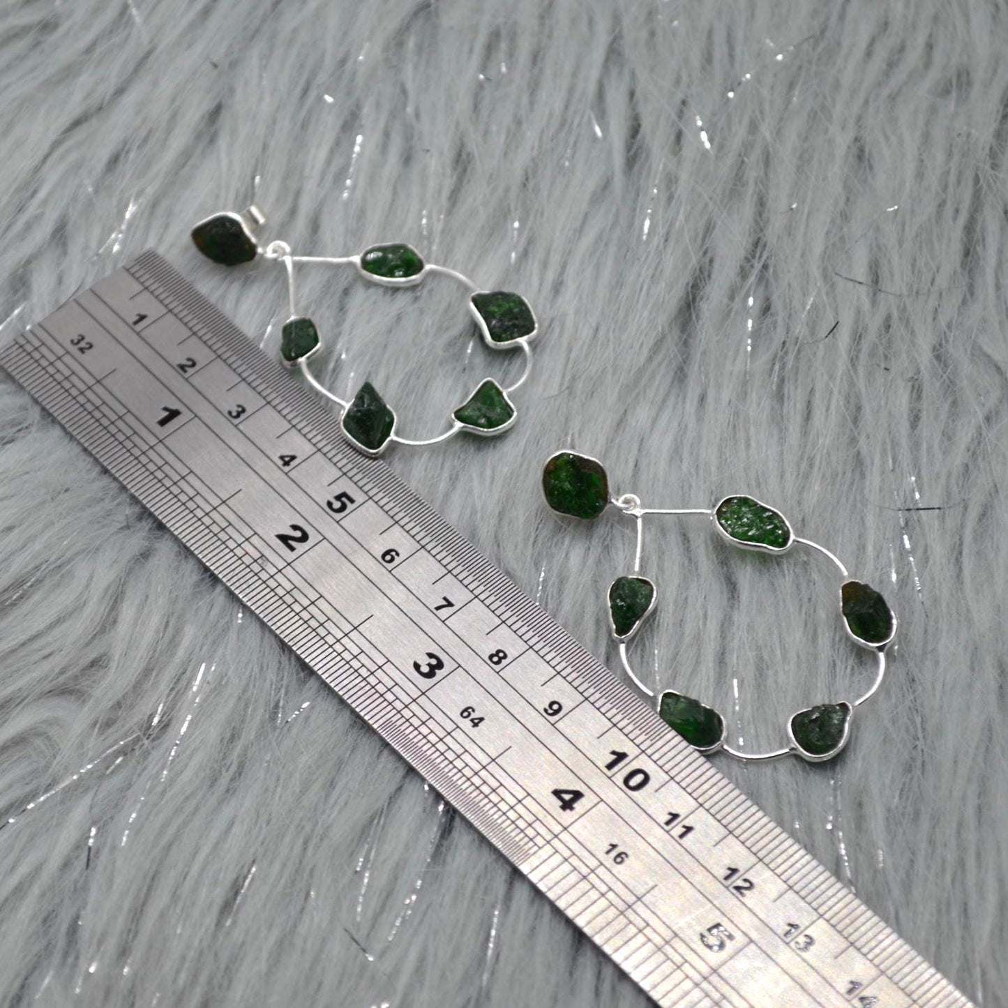 Green Tsavorite Earrings, Silver Hoop Earrings, Unique Green Gemstone Earrings, Tsavorite Jewelry For Her, Handmade Drop Earrings