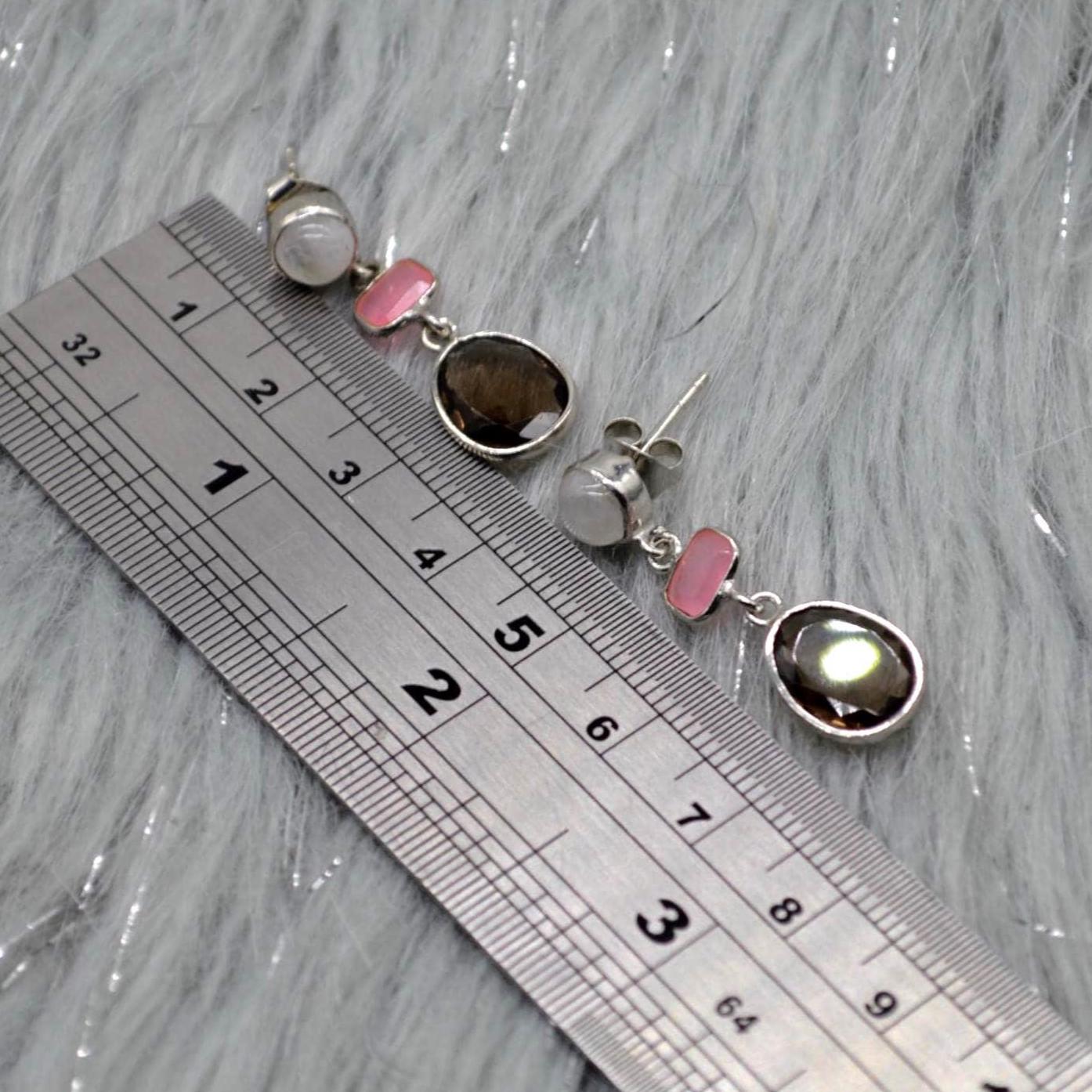 Smoky Quartz, Moonstone, Jade Earrings, Sterling Silver Earrings, Brown Gemstone Earrings, Pink Drop Earrings, Quartz Jewelry For Her