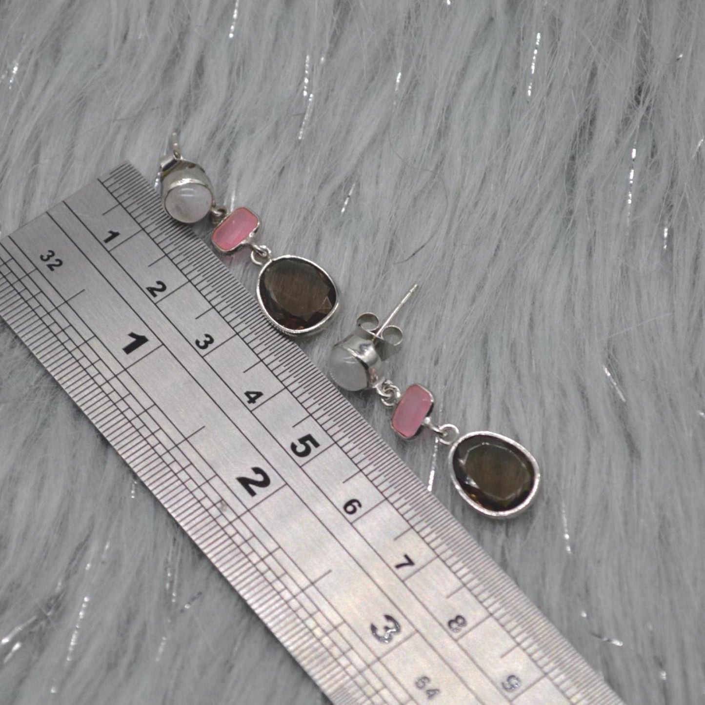 Smoky Quartz, Moonstone, Jade Earrings, Sterling Silver Earrings, Brown Gemstone Earrings, Pink Drop Earrings, Quartz Jewelry For Her