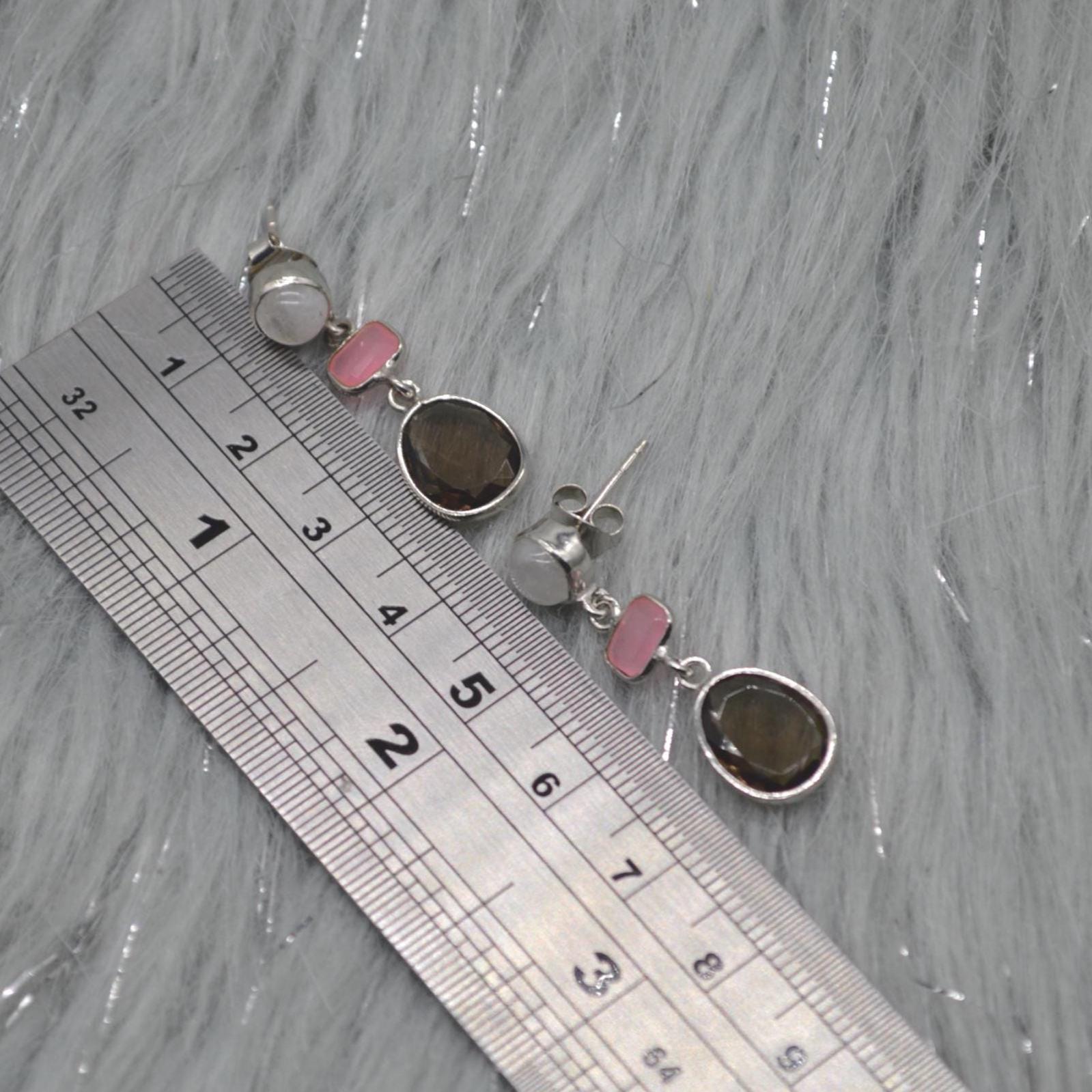 Smoky Quartz, Moonstone, Jade Earrings, Sterling Silver Earrings, Brown Gemstone Earrings, Pink Drop Earrings, Quartz Jewelry For Her