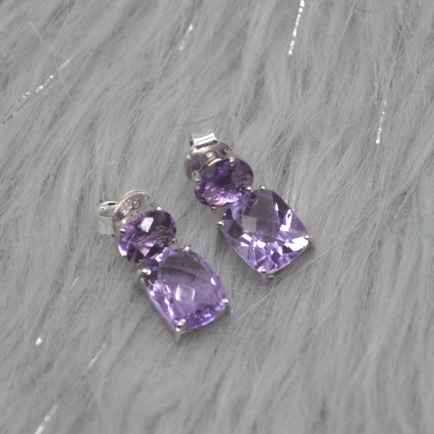 Purple Amethyst Sterling Silver Earrings, February Birthstone, Dainty Minimalist Earrings, Amethyst Jewelry, Purple Gemstone Drop Earrings