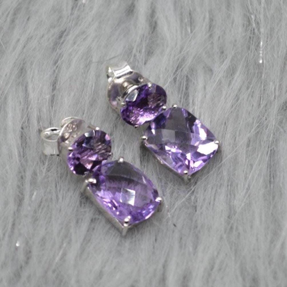Purple Amethyst Sterling Silver Earrings, February Birthstone, Dainty Minimalist Earrings, Amethyst Jewelry, Purple Gemstone Drop Earrings