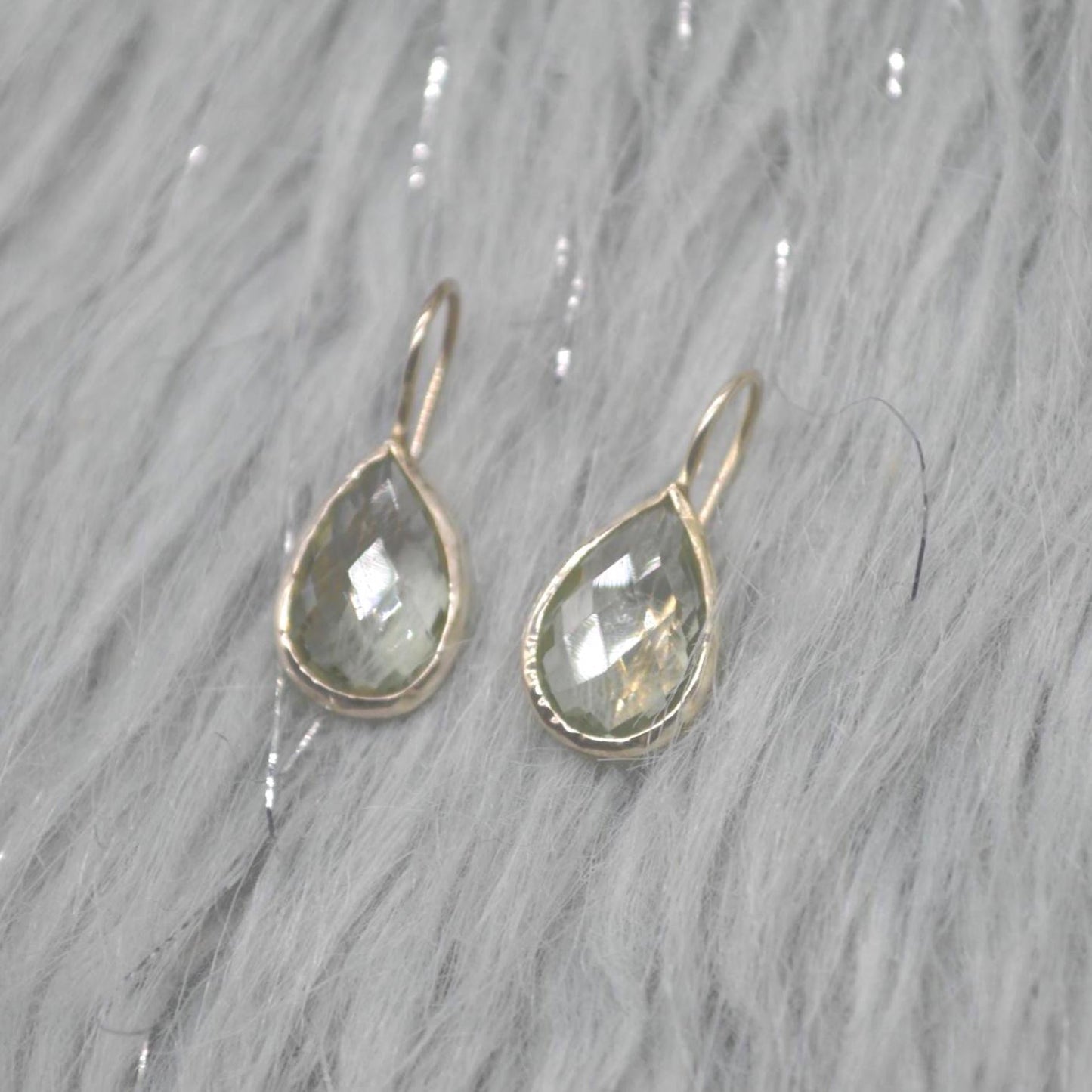 Green Amethyst Teardrop Silver Earrings, Amethyst Jewelry, Minimalist Handmade Earrings For Her, February Birthstone Earrings