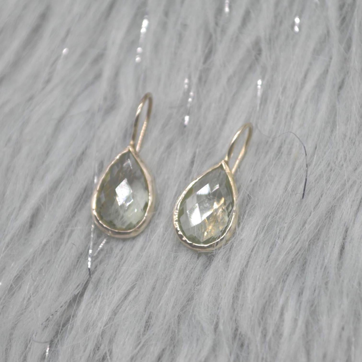 Green Amethyst Teardrop Silver Earrings, Amethyst Jewelry, Minimalist Handmade Earrings For Her, February Birthstone Earrings