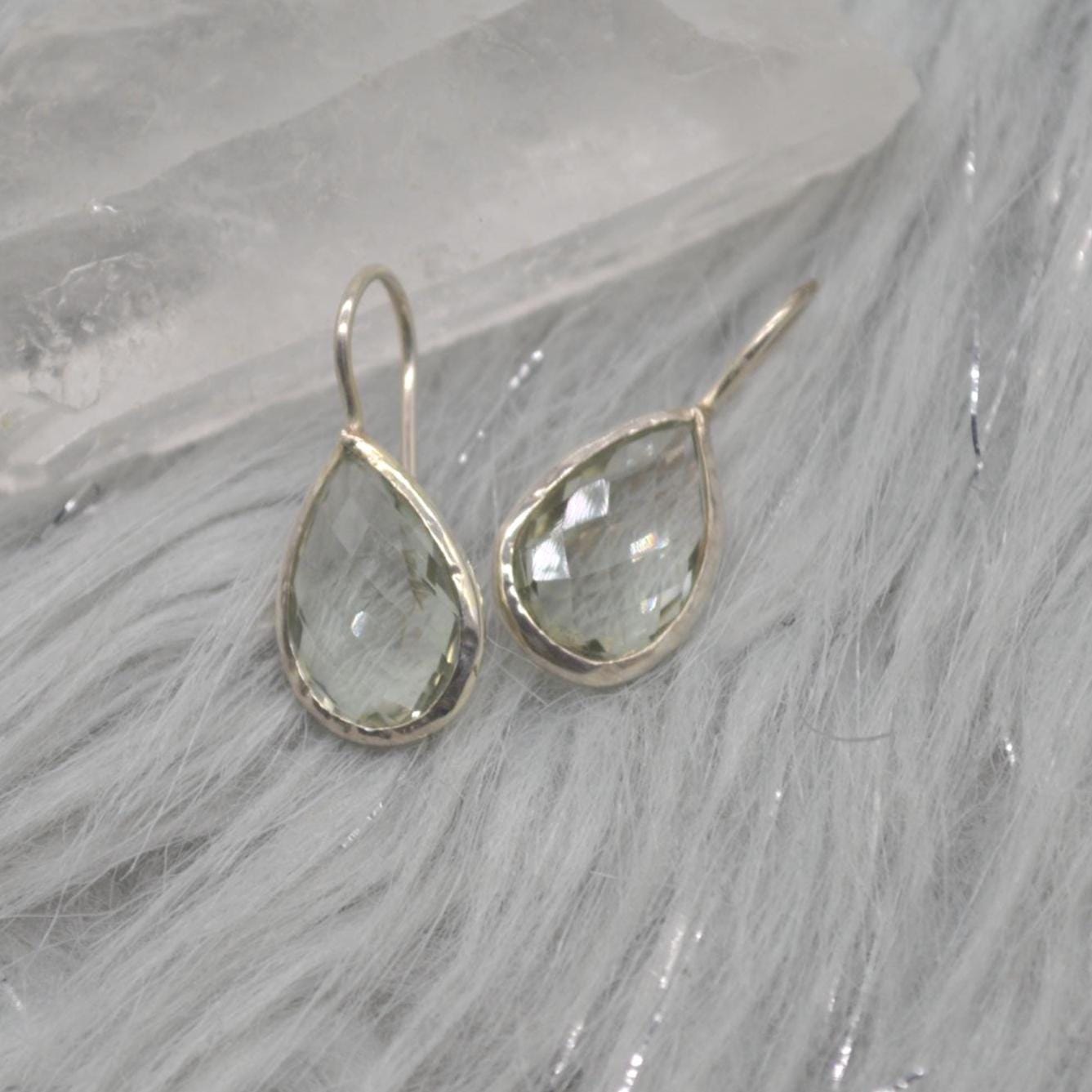 Green Amethyst Teardrop Silver Earrings, Amethyst Jewelry, Minimalist Handmade Earrings For Her, February Birthstone Earrings