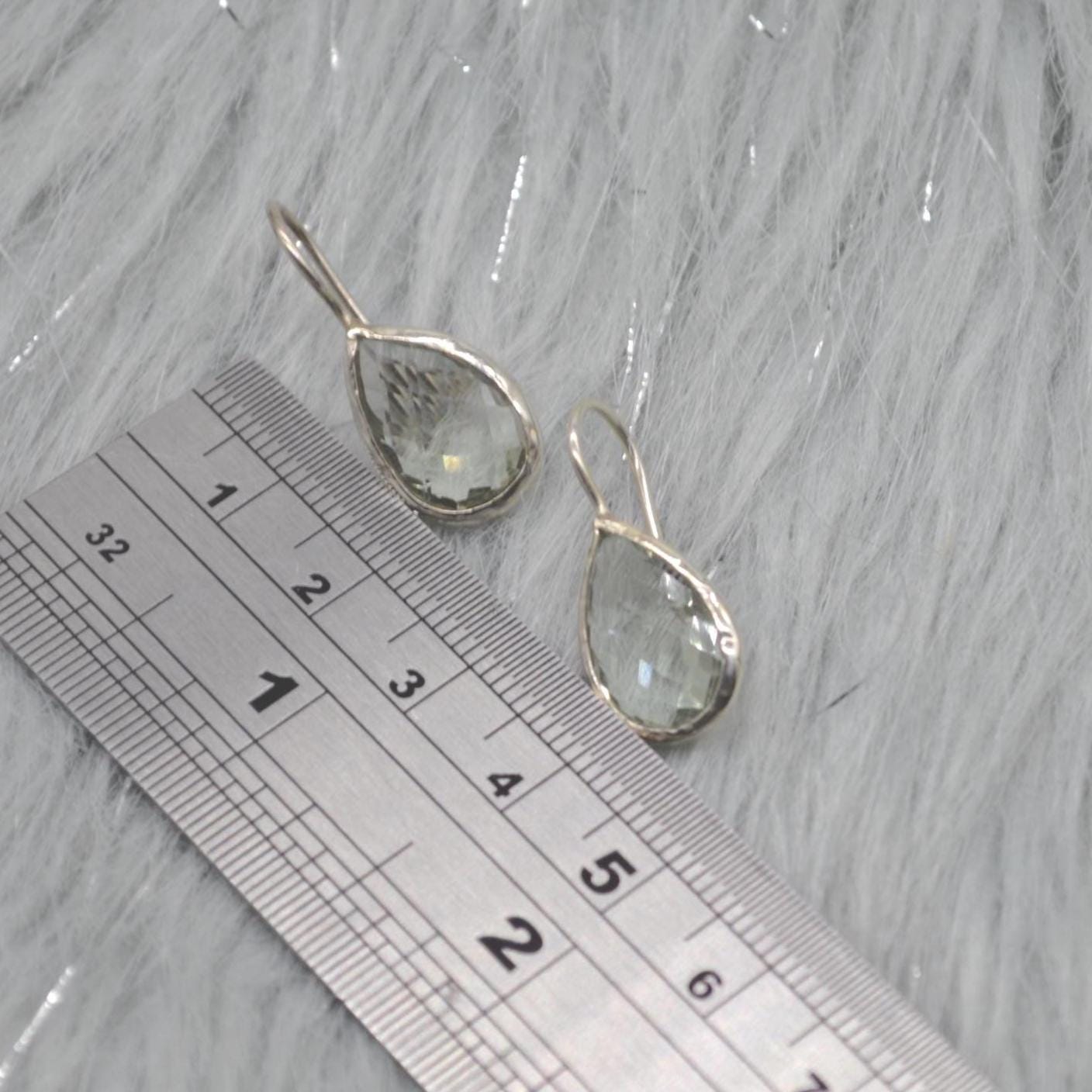 Green Amethyst Teardrop Silver Earrings, Amethyst Jewelry, Minimalist Handmade Earrings For Her, February Birthstone Earrings