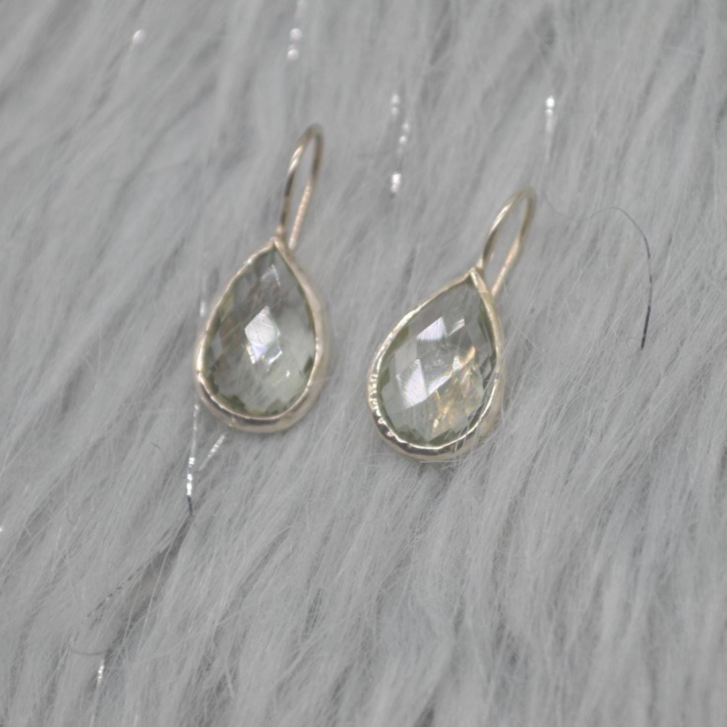 Green Amethyst Teardrop Silver Earrings, Amethyst Jewelry, Minimalist Handmade Earrings For Her, February Birthstone Earrings
