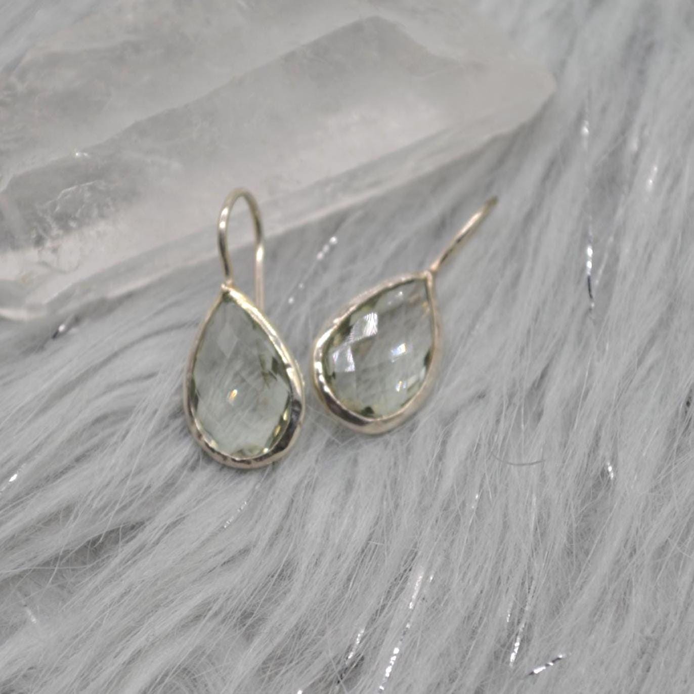 Green Amethyst Teardrop Silver Earrings, Amethyst Jewelry, Minimalist Handmade Earrings For Her, February Birthstone Earrings