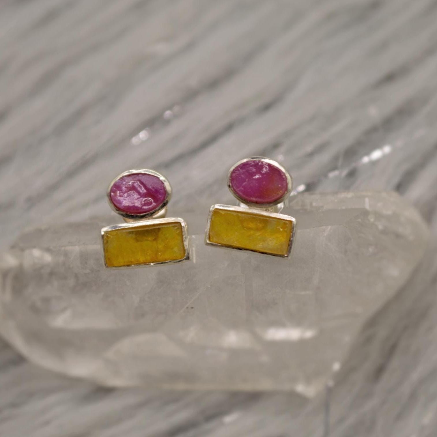 Pink, Green Tourmaline Silver Stud Earrings, Tourmaline Jewelry, October Birthstone Earrings, Minimalist Gemstone Earrings, Gifts For Her