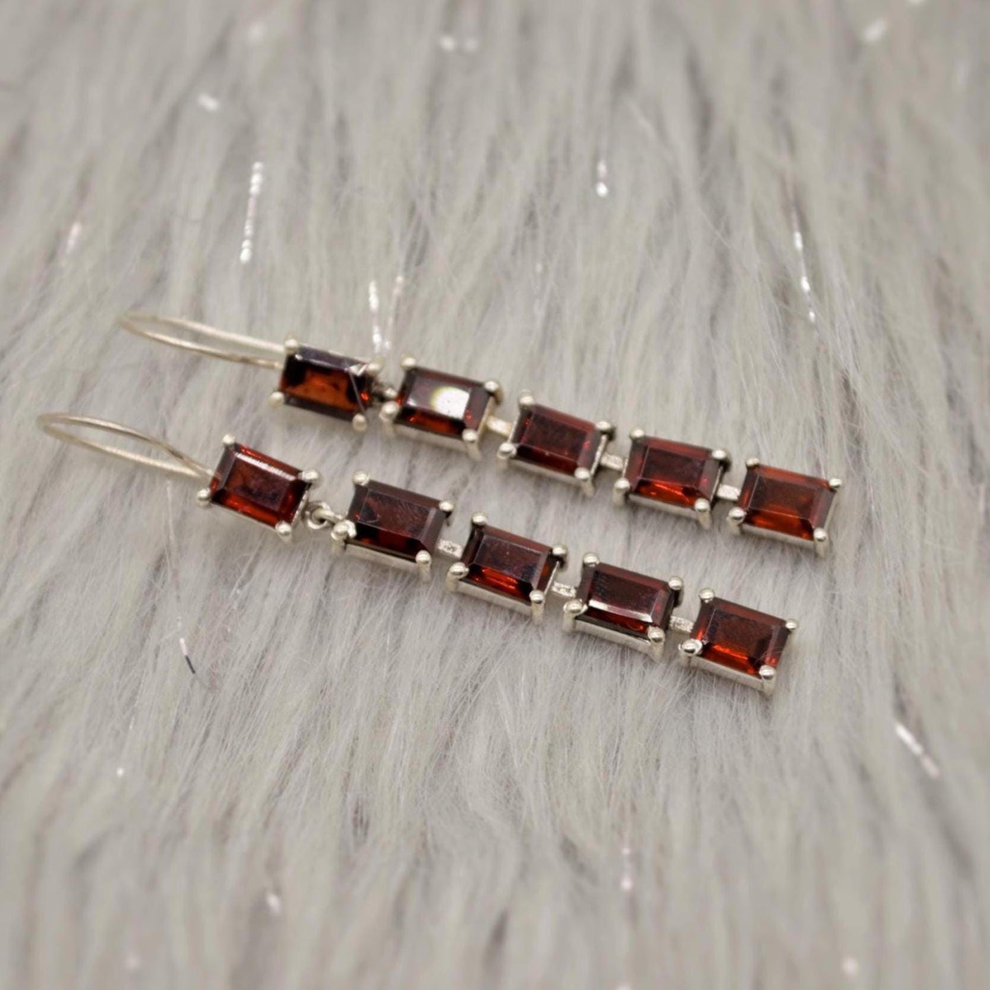 Red Garnet Drop Earrings, Sterling Silver Earrings, Red Gemstone Earrings, Garnet Jewelry For Her, January Birthstone, Long Earrings
