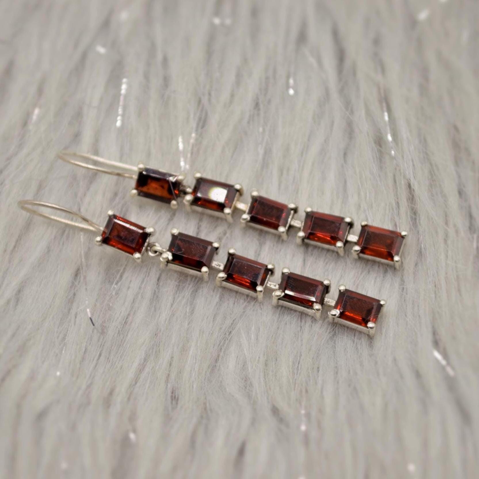 Red Garnet Drop Earrings, Sterling Silver Earrings, Red Gemstone Earrings, Garnet Jewelry For Her, January Birthstone, Long Earrings