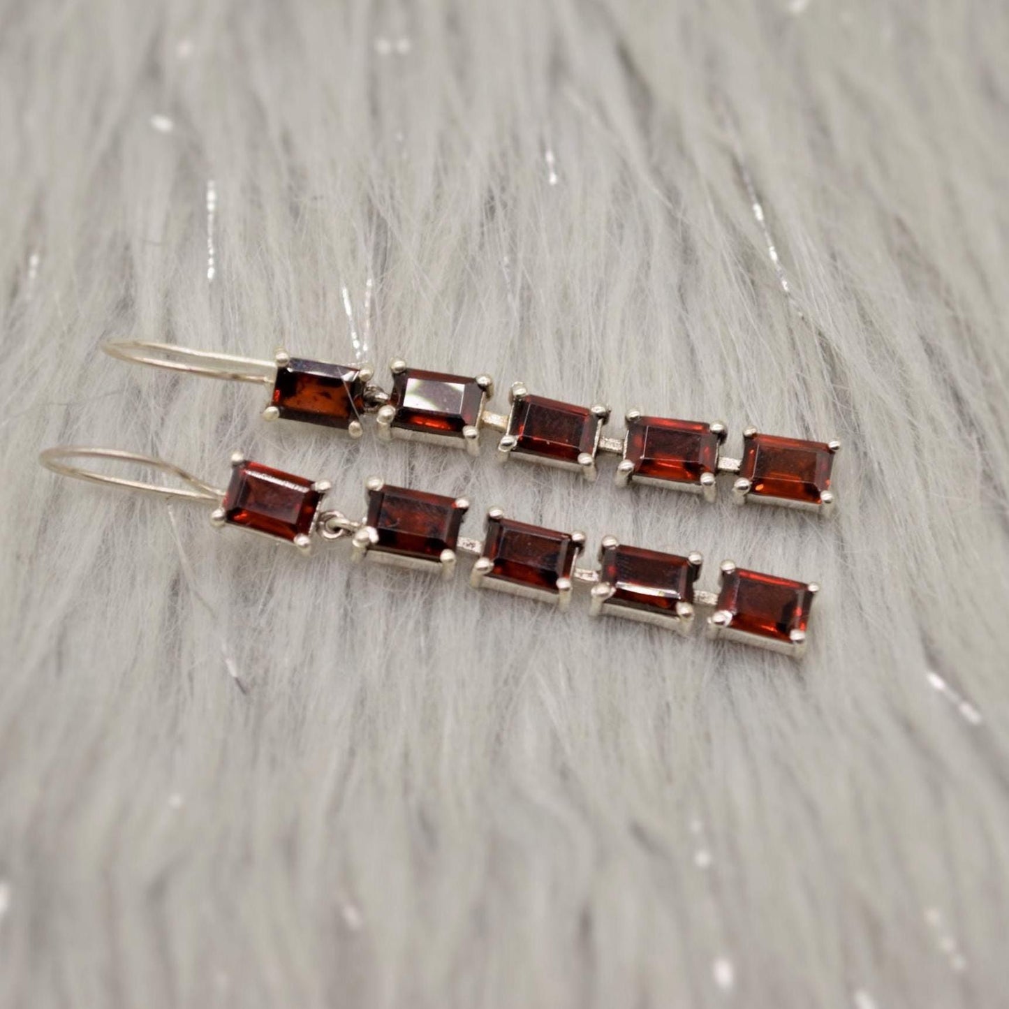 Red Garnet Drop Earrings, Sterling Silver Earrings, Red Gemstone Earrings, Garnet Jewelry For Her, January Birthstone, Long Earrings