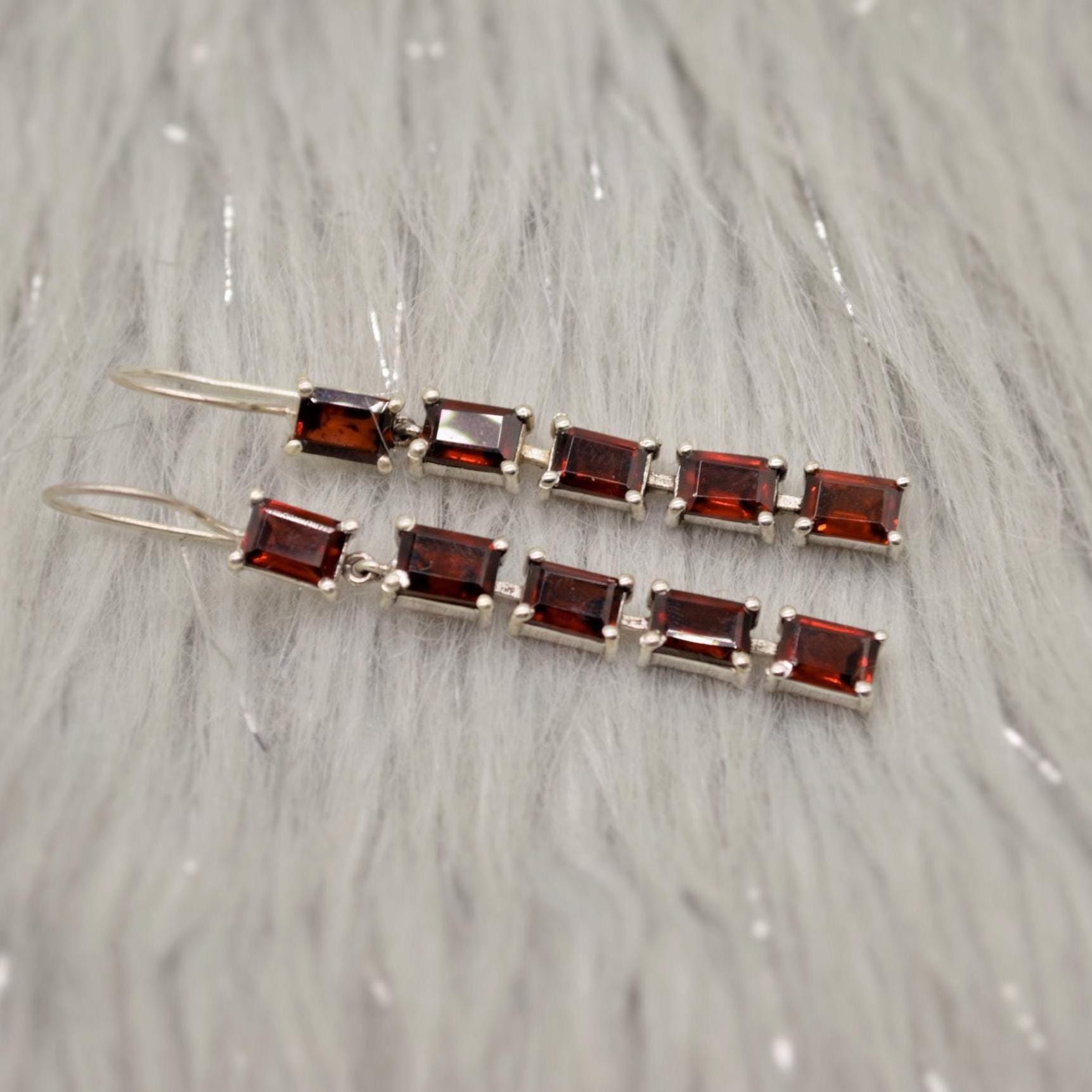 Red Garnet Drop Earrings, Sterling Silver Earrings, Red Gemstone Earrings, Garnet Jewelry For Her, January Birthstone, Long Earrings