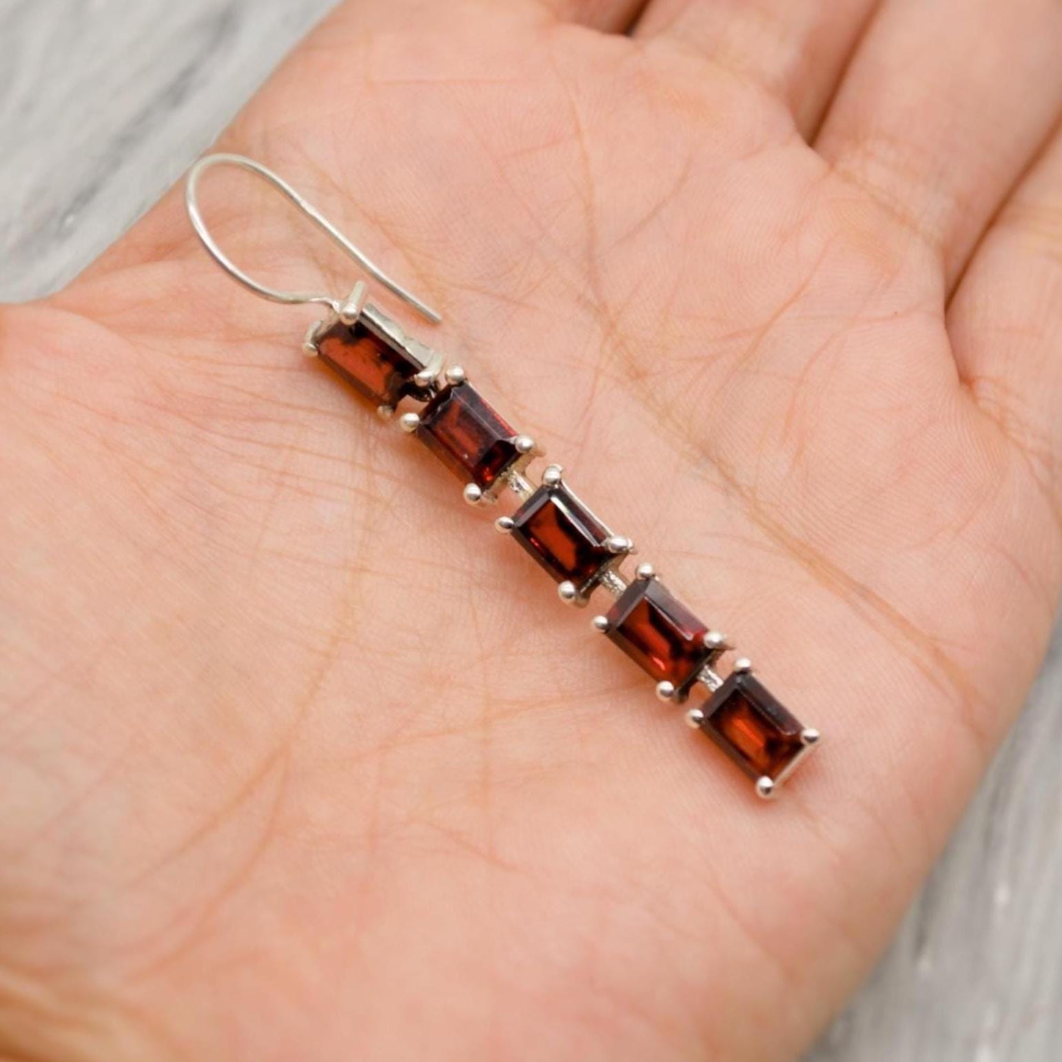 Red Garnet Drop Earrings, Sterling Silver Earrings, Red Gemstone Earrings, Garnet Jewelry For Her, January Birthstone, Long Earrings