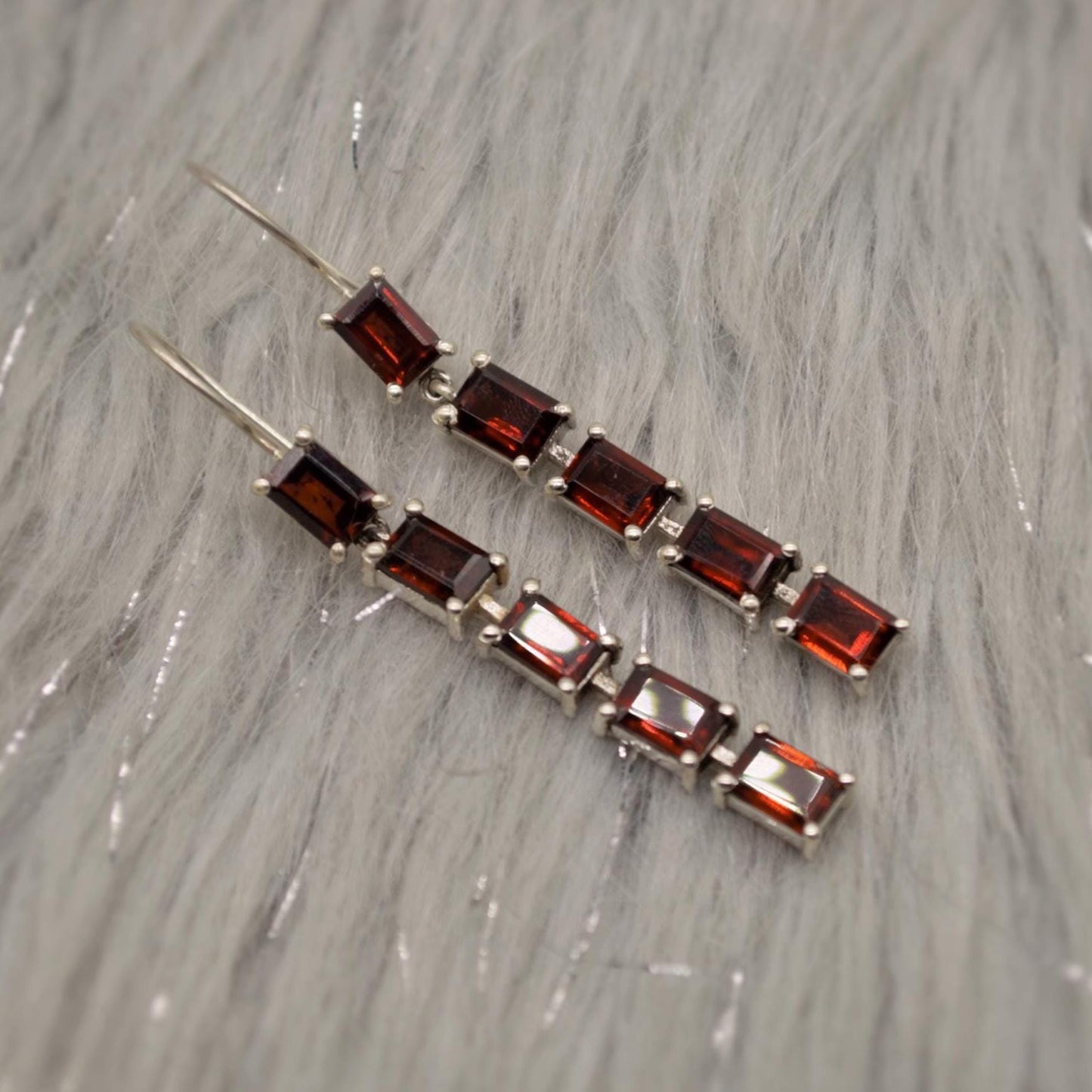 Red Garnet Drop Earrings, Sterling Silver Earrings, Red Gemstone Earrings, Garnet Jewelry For Her, January Birthstone, Long Earrings