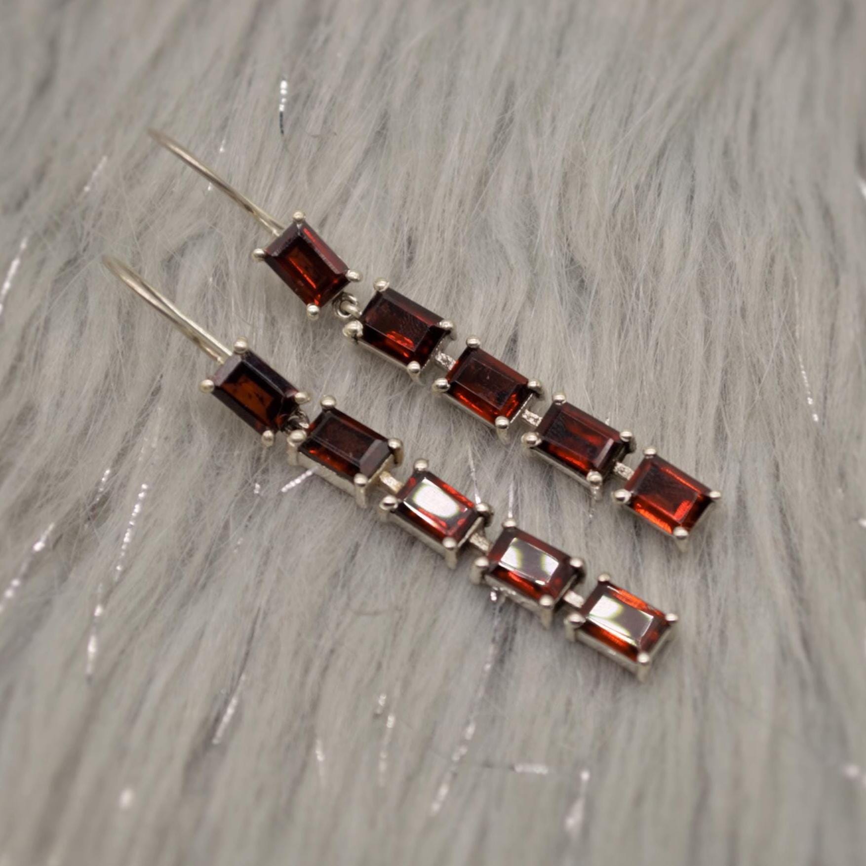Red Garnet Drop Earrings, Sterling Silver Earrings, Red Gemstone Earrings, Garnet Jewelry For Her, January Birthstone, Long Earrings