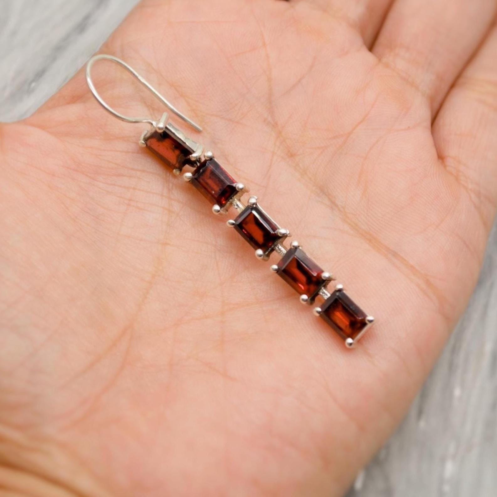 Red Garnet Drop Earrings, Sterling Silver Earrings, Red Gemstone Earrings, Garnet Jewelry For Her, January Birthstone, Long Earrings