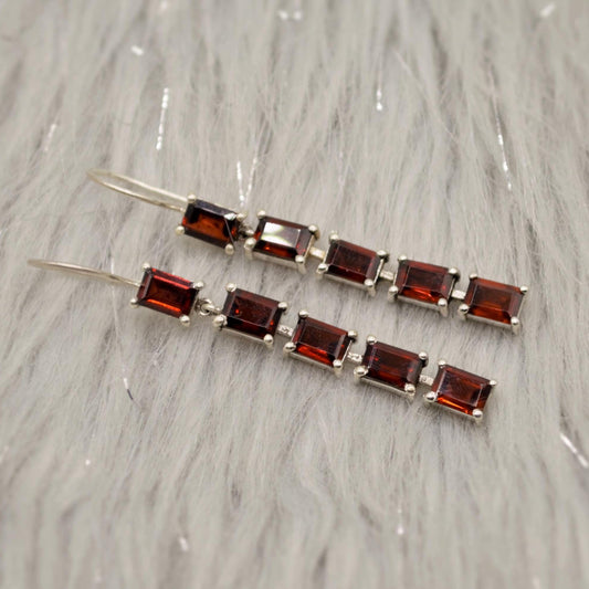 Red Garnet Drop Earrings, Sterling Silver Earrings, Red Gemstone Earrings, Garnet Jewelry For Her, January Birthstone, Long Earrings
