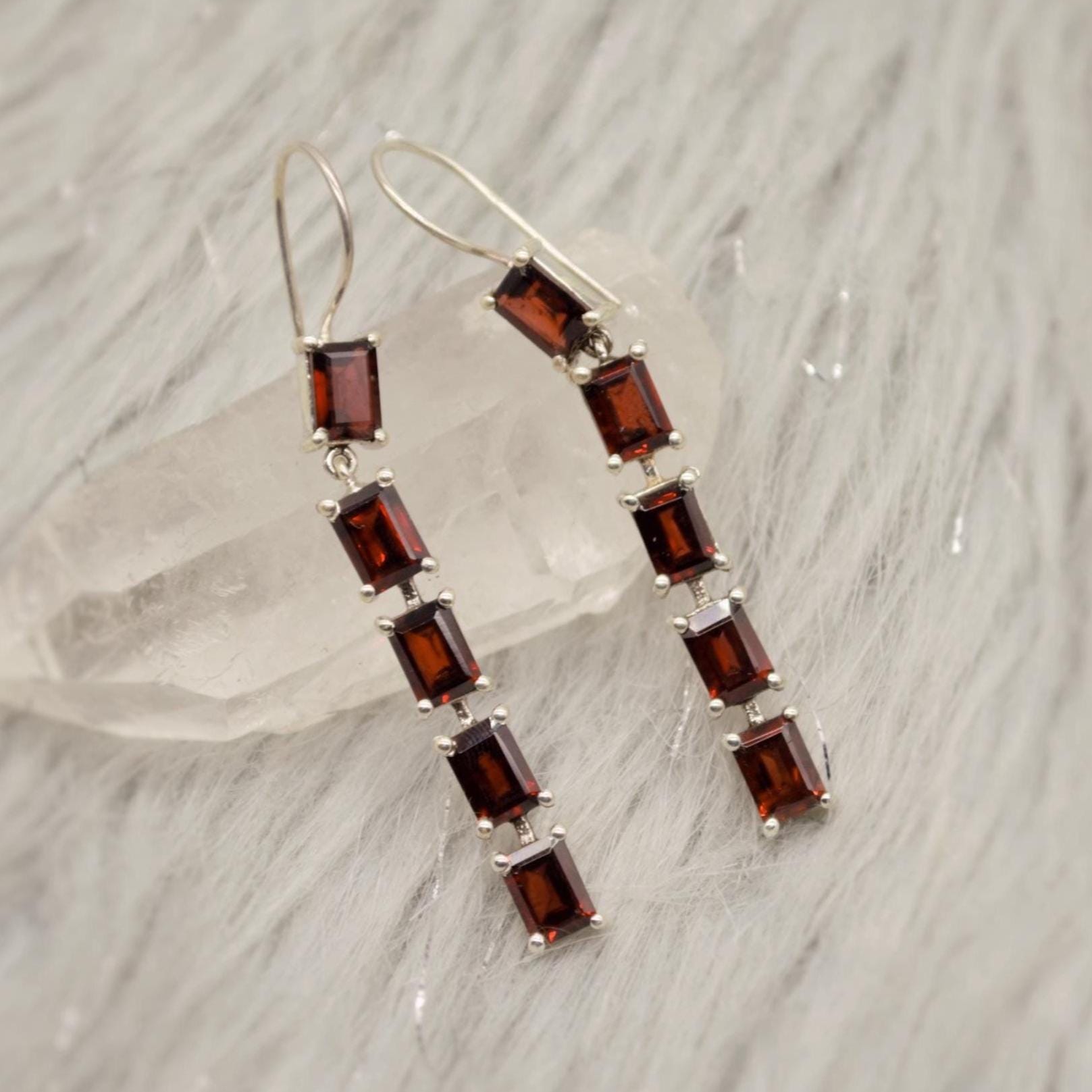 Red Garnet Drop Earrings, Sterling Silver Earrings, Red Gemstone Earrings, Garnet Jewelry For Her, January Birthstone, Long Earrings