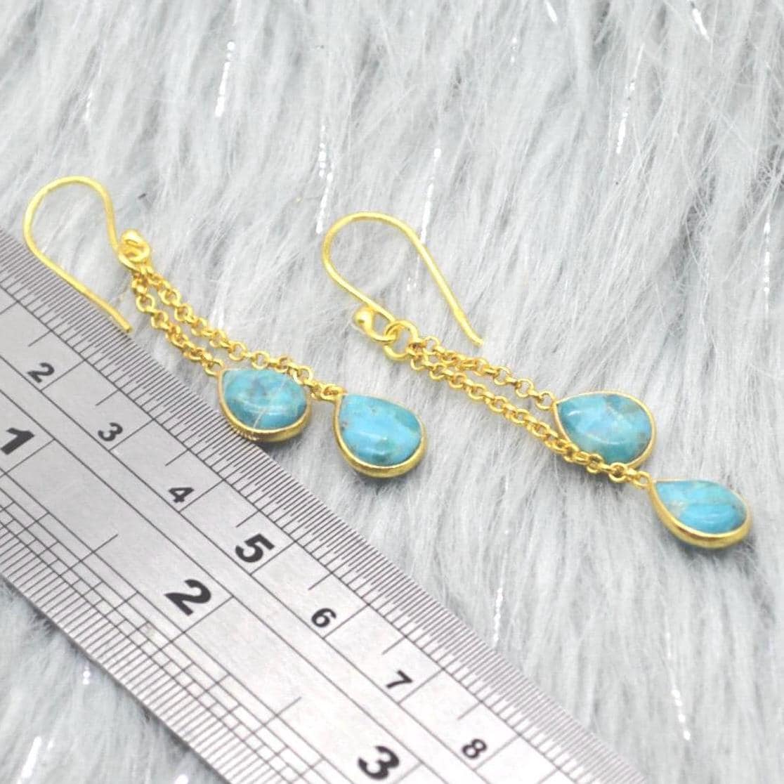 Turquoise Dangle Silver Earrings, Boho Chic December Birthstone, Blue Gemstone Jewelry, Sterling Silver, Gold Drop Earrings for Women
