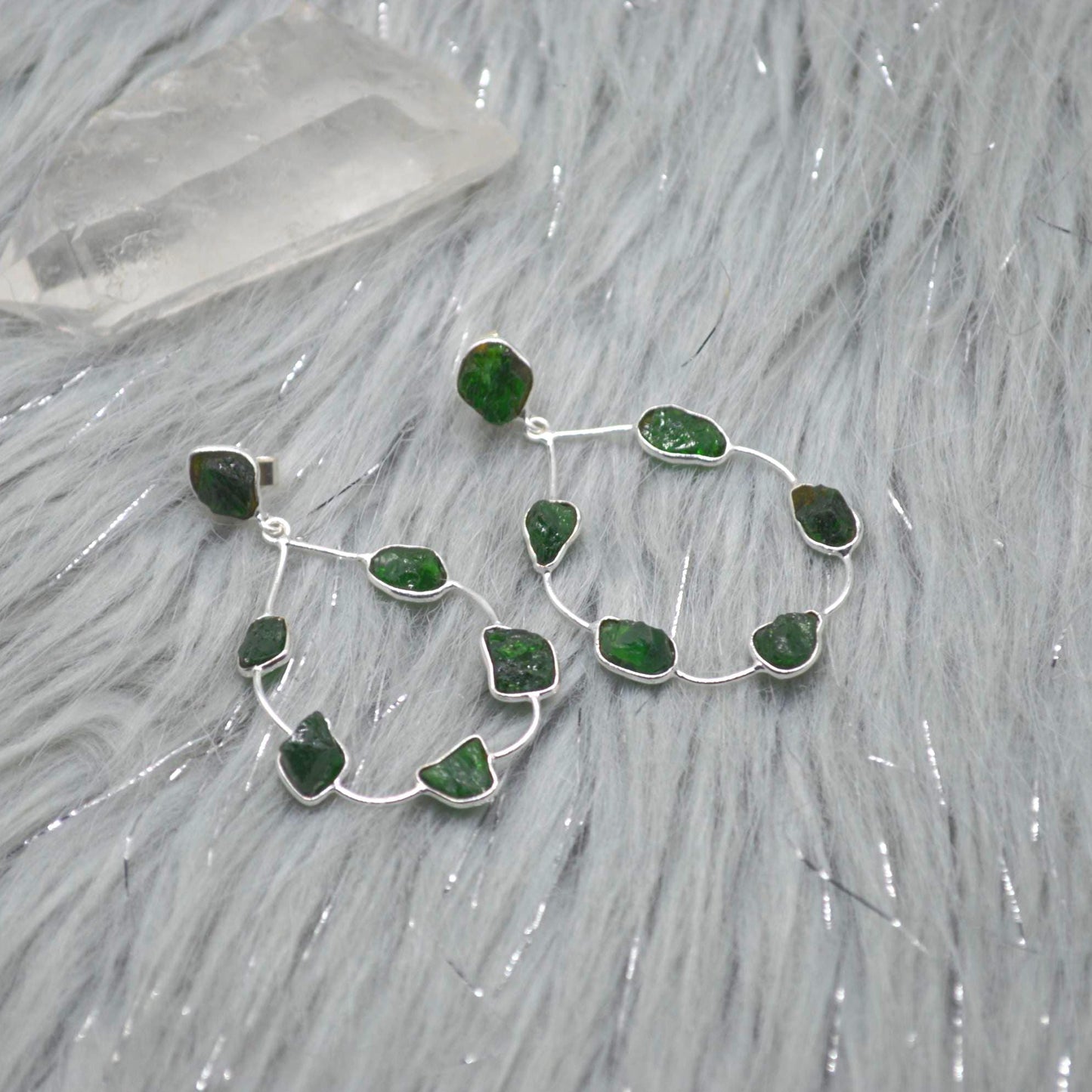 Green Tsavorite Earrings, Silver Hoop Earrings, Unique Green Gemstone Earrings, Tsavorite Jewelry For Her, Handmade Drop Earrings