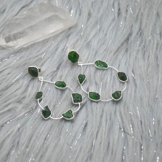 Green Tsavorite Earrings, Silver Hoop Earrings, Unique Green Gemstone Earrings, Tsavorite Jewelry For Her, Handmade Drop Earrings