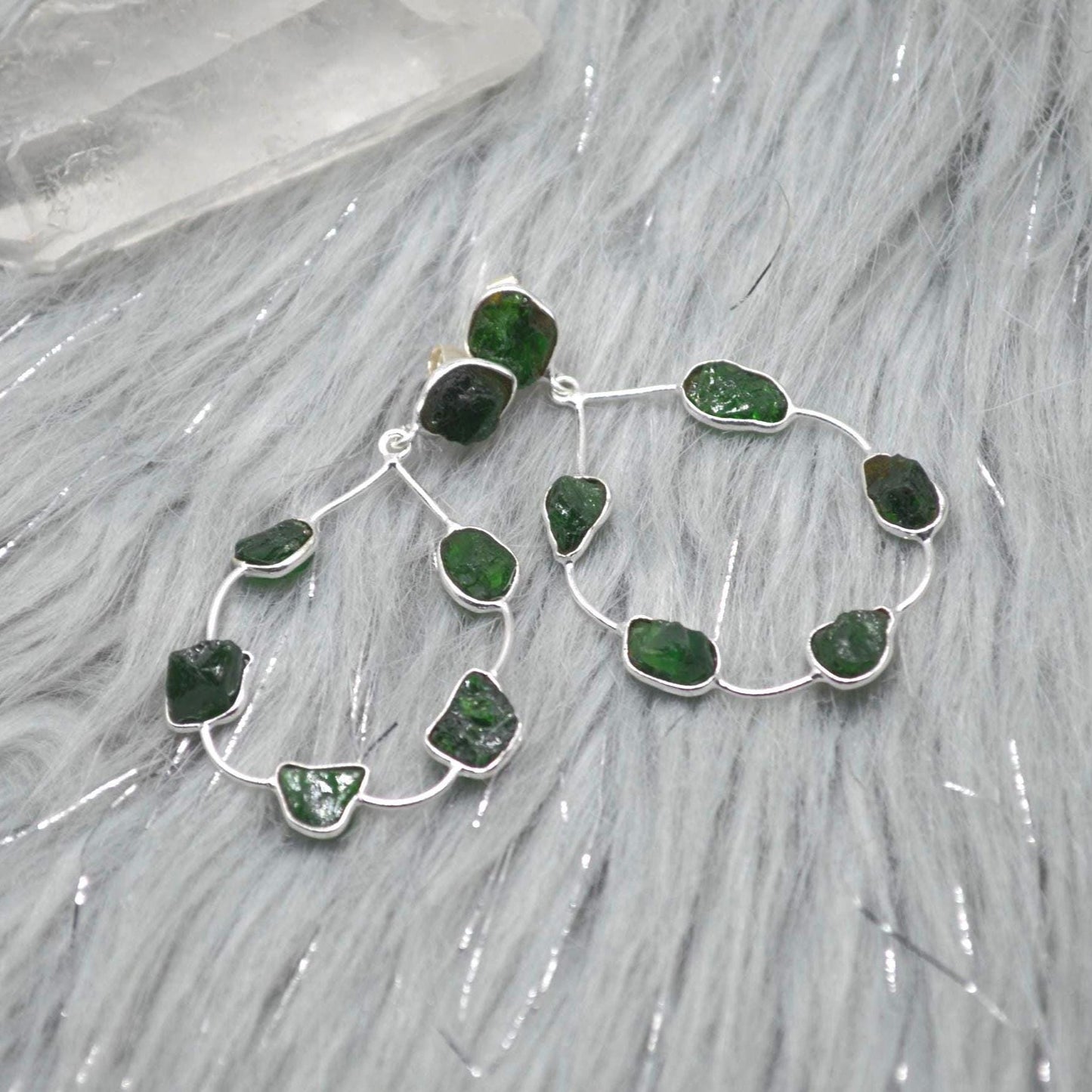 Green Tsavorite Earrings, Silver Hoop Earrings, Unique Green Gemstone Earrings, Tsavorite Jewelry For Her, Handmade Drop Earrings