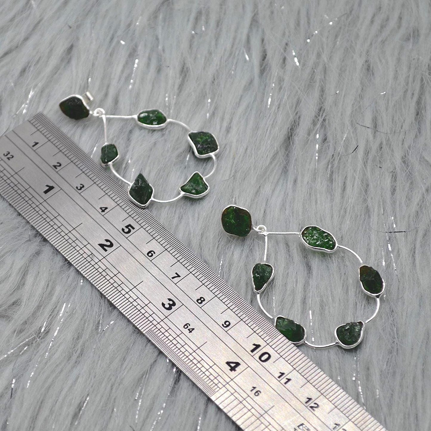 Green Tsavorite Earrings, Silver Hoop Earrings, Unique Green Gemstone Earrings, Tsavorite Jewelry For Her, Handmade Drop Earrings