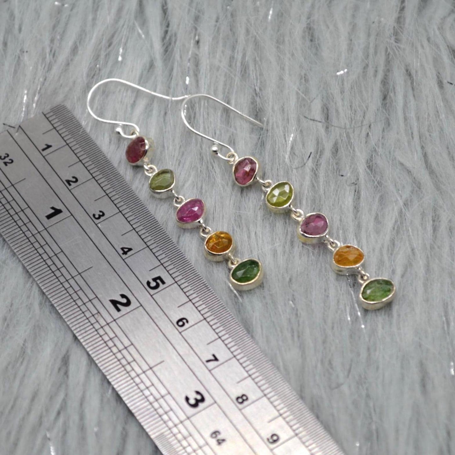 Tourmaline Earrings, Green, Pink Tourmaline Jewelry, Sterling Silver Earrings, Dangle Drop Gold Earrings, October Birthstone, Gift For Her