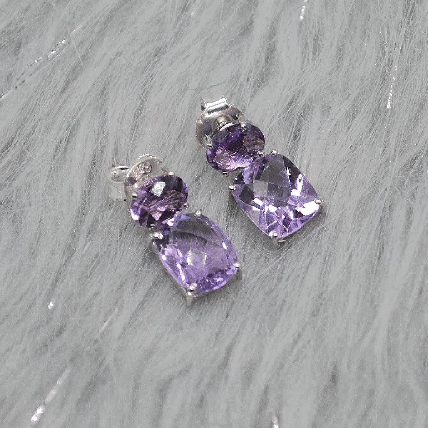 Purple Amethyst Sterling Silver Earrings, February Birthstone, Dainty Minimalist Earrings, Amethyst Jewelry, Purple Gemstone Drop Earrings