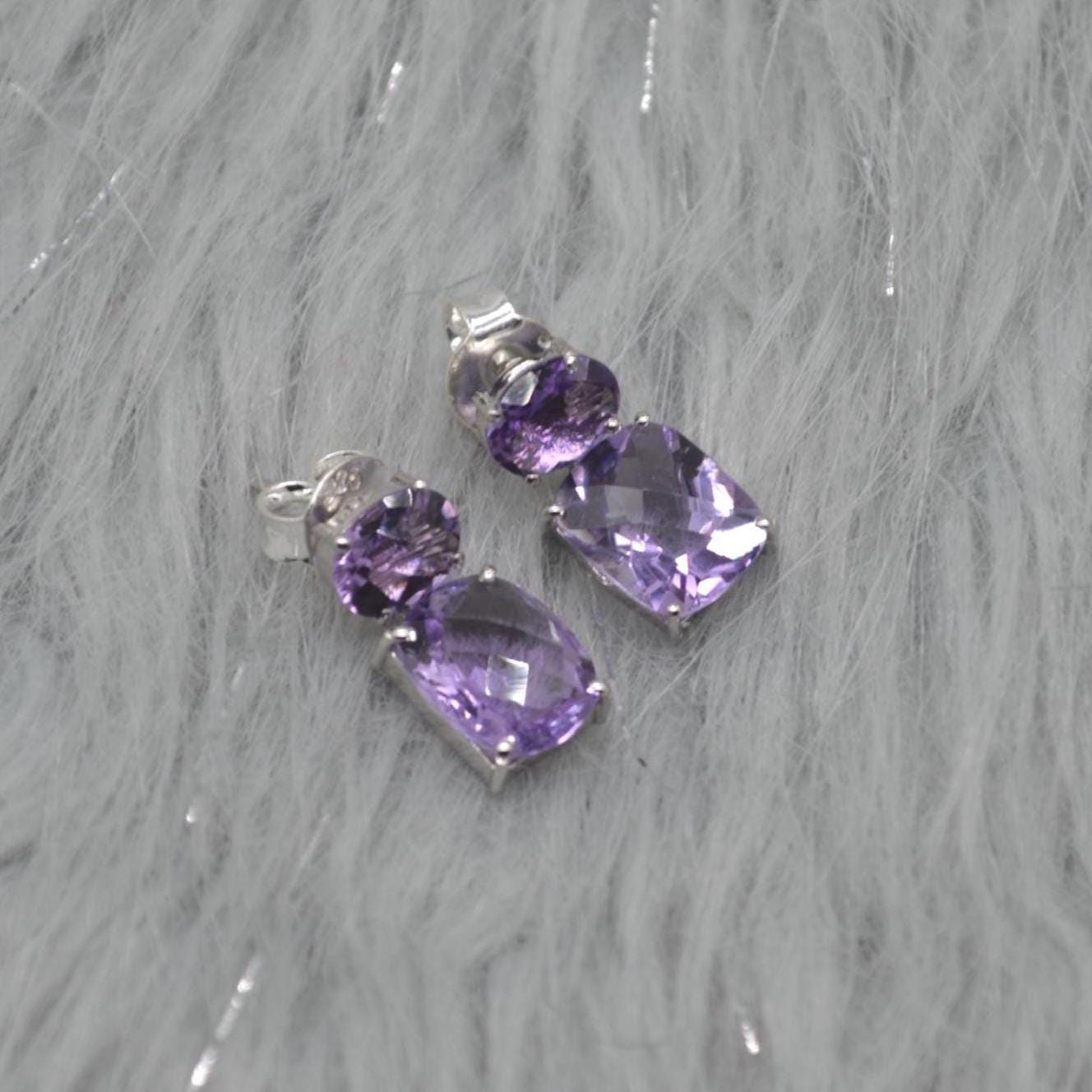 Purple Amethyst Sterling Silver Earrings, February Birthstone, Dainty Minimalist Earrings, Amethyst Jewelry, Purple Gemstone Drop Earrings