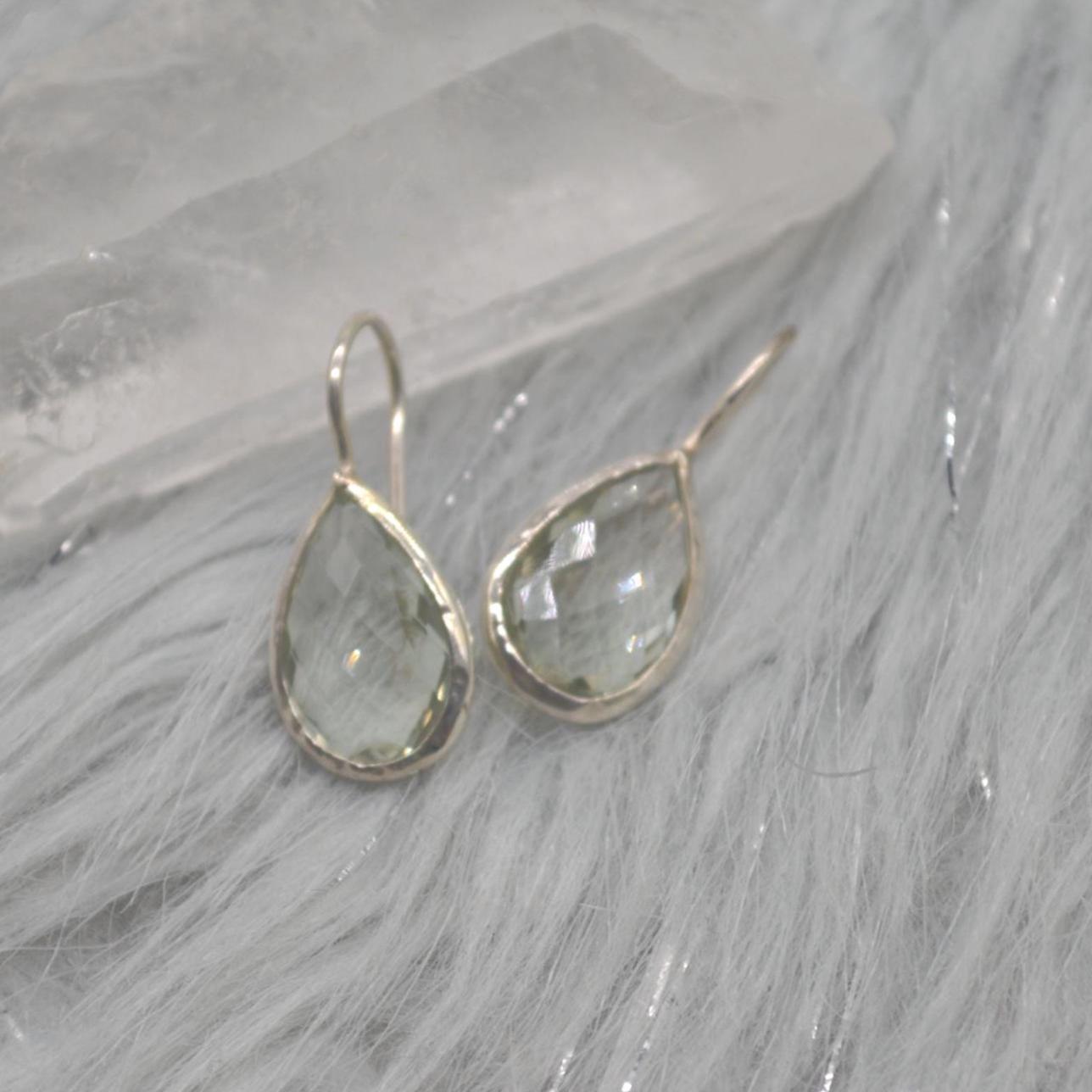 Green Amethyst Teardrop Silver Earrings, Amethyst Jewelry, Minimalist Handmade Earrings For Her, February Birthstone Earrings