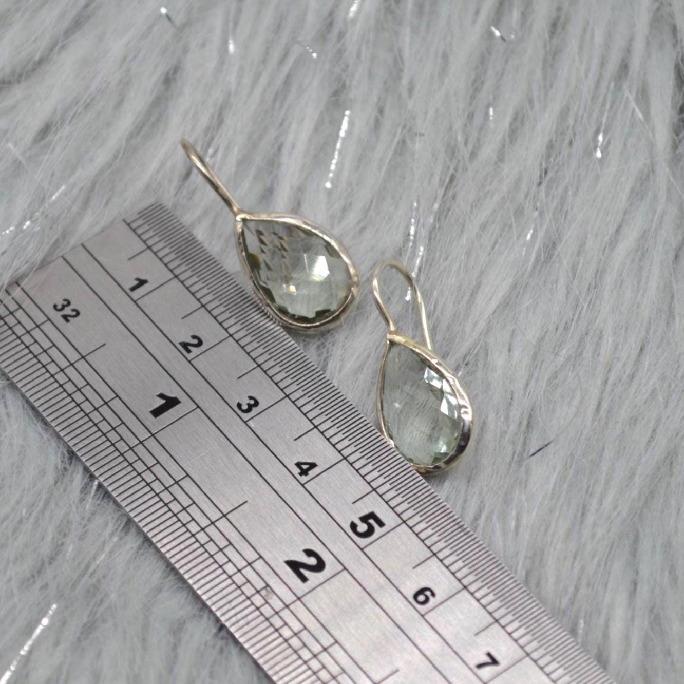 Green Amethyst Teardrop Silver Earrings, Amethyst Jewelry, Minimalist Handmade Earrings For Her, February Birthstone Earrings