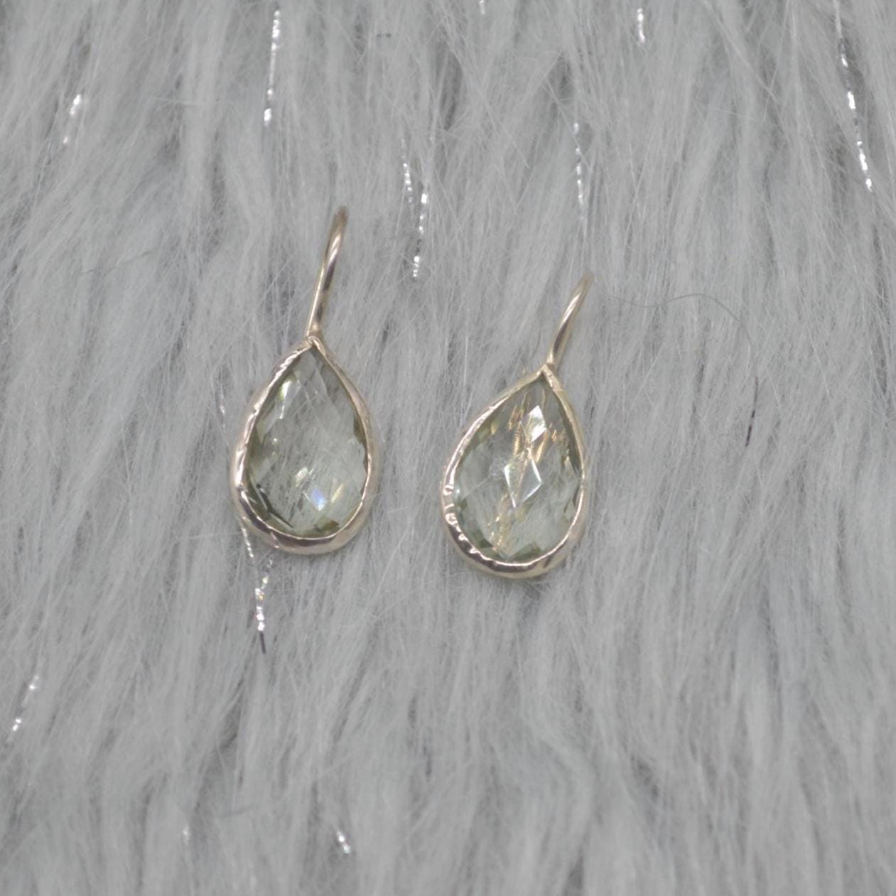 Green Amethyst Teardrop Silver Earrings, Amethyst Jewelry, Minimalist Handmade Earrings For Her, February Birthstone Earrings